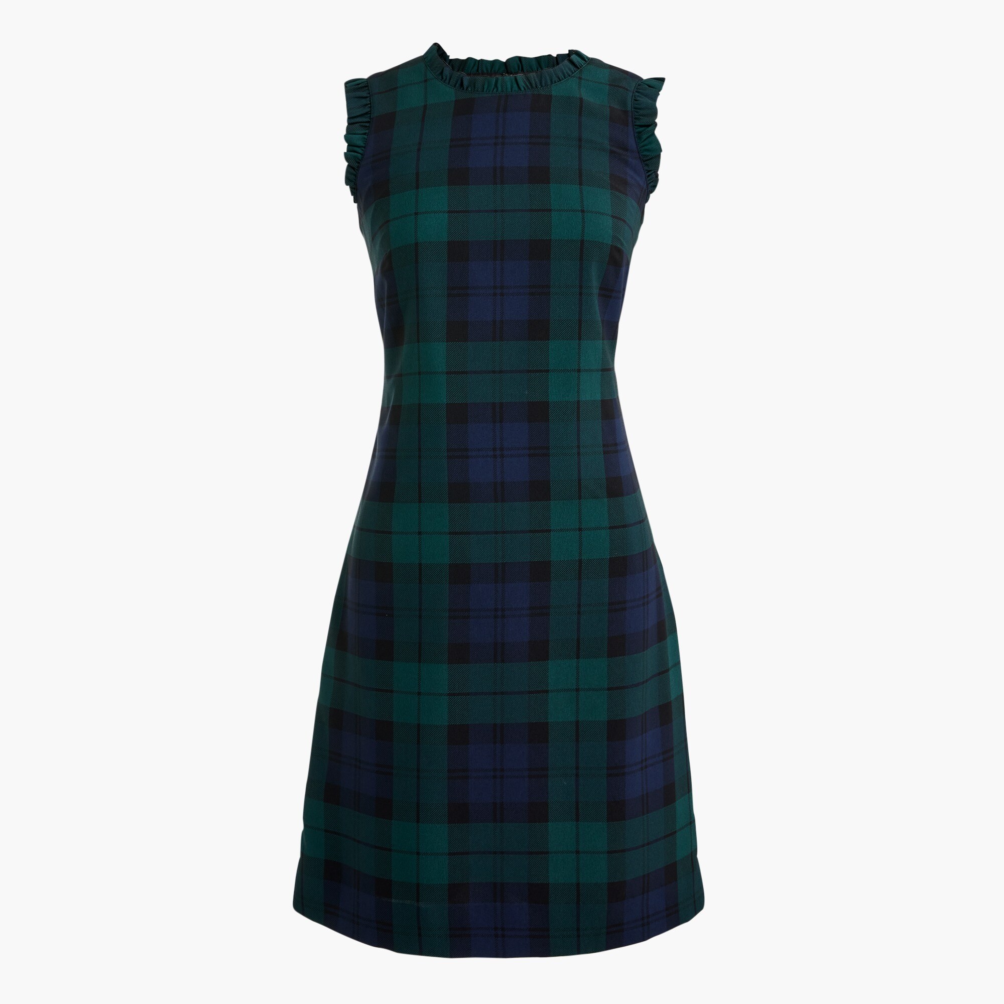 black watch plaid ruffle-neck suiting dress for women