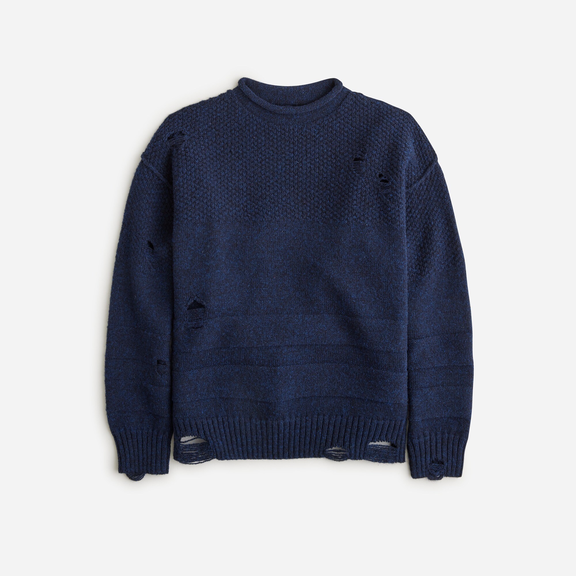 Limited-edition Union LA X J.Crew Rollneck™ distressed guernsey stitch wool sweater