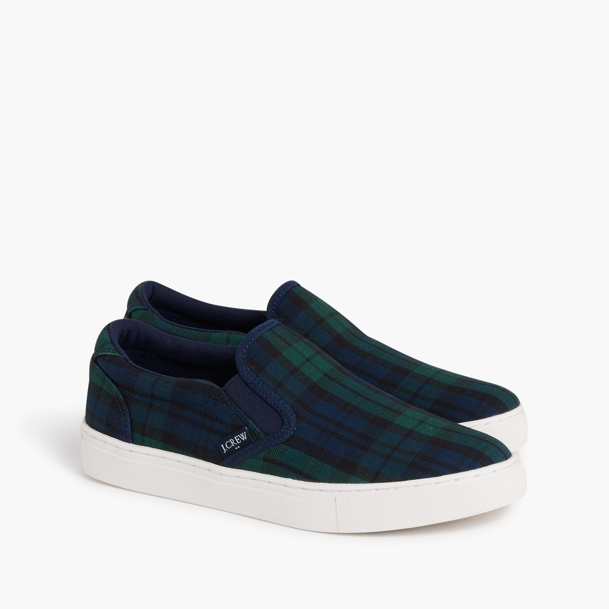 black watch plaid slip-on sneakers for women