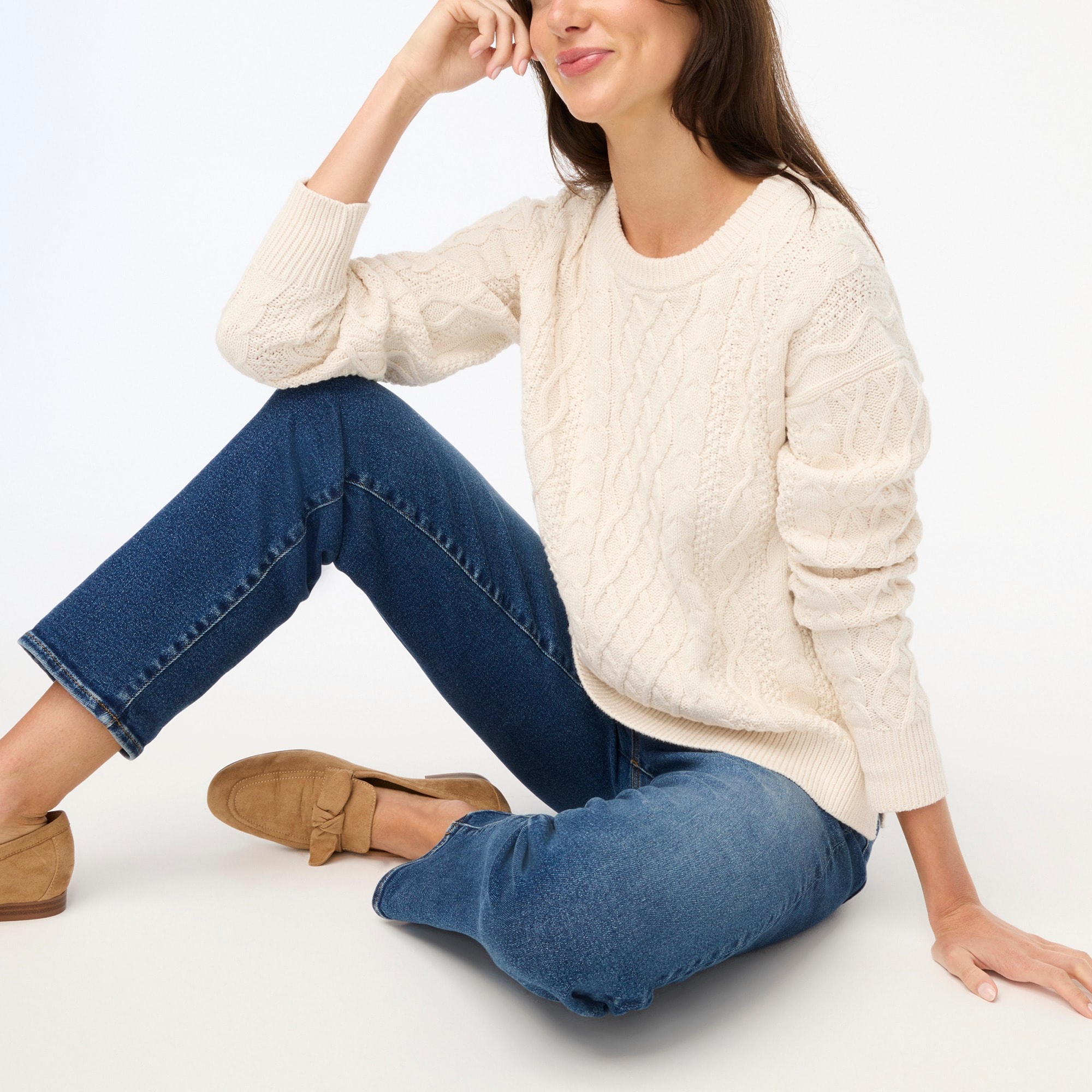 Analogie Cable Crewneck Long Sleeve Sweater - Navy