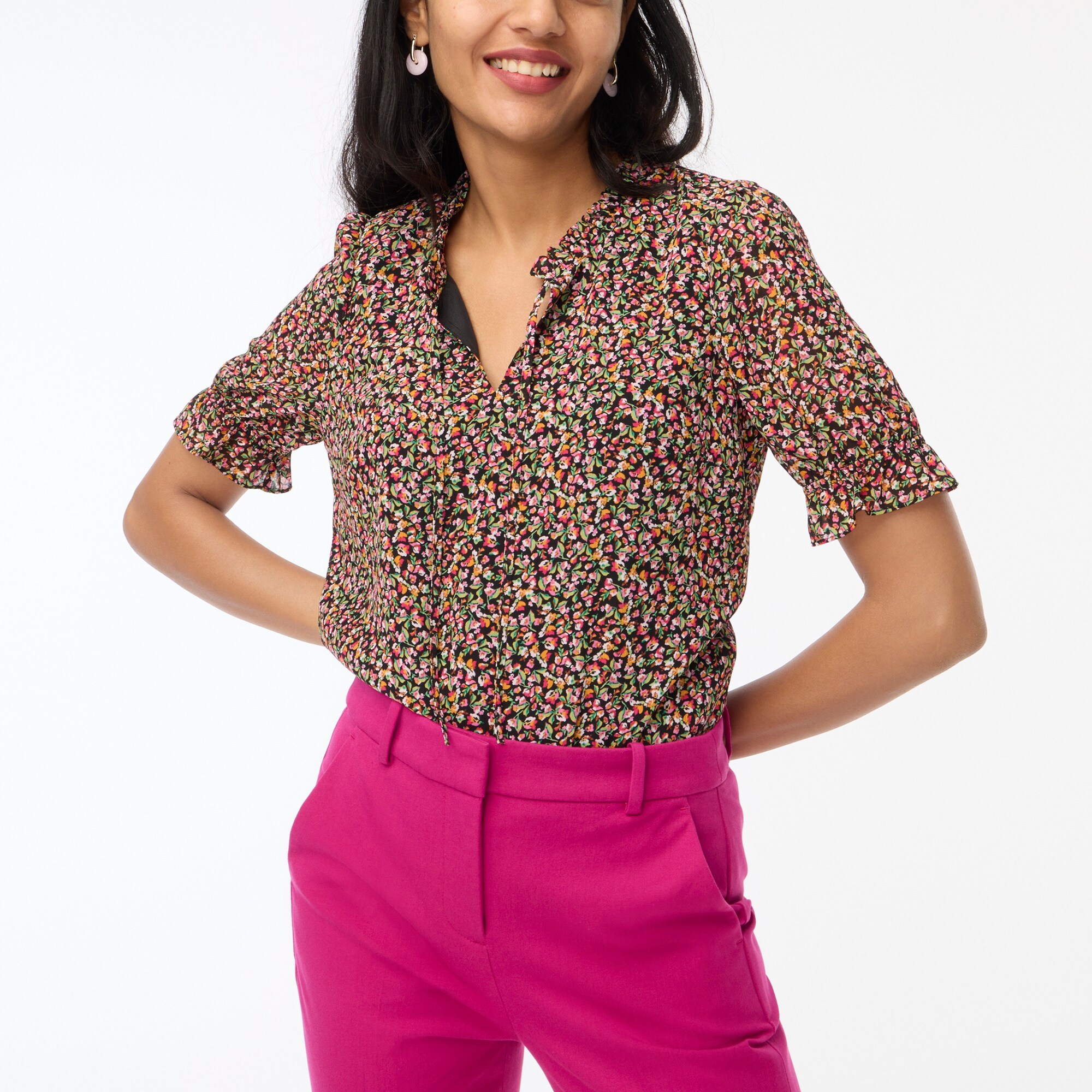 womens Ruffle tie-neck top