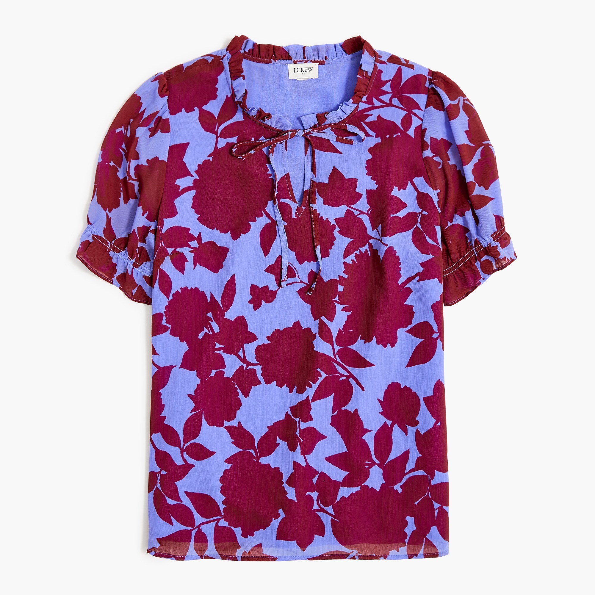 short-sleeve ruffle tie-neck top for women