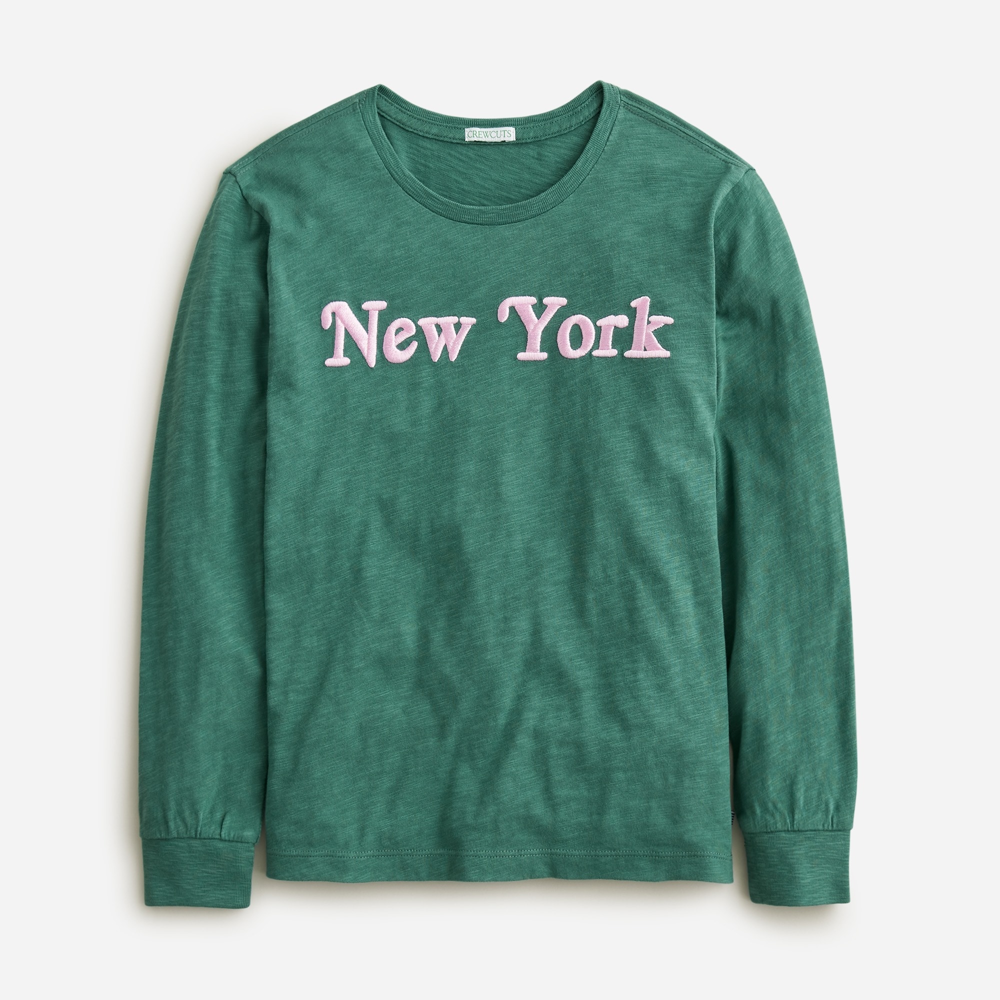 girls KID by crewcuts garment-dyed &quot;New York&quot; graphic T-shirt with embroidery
