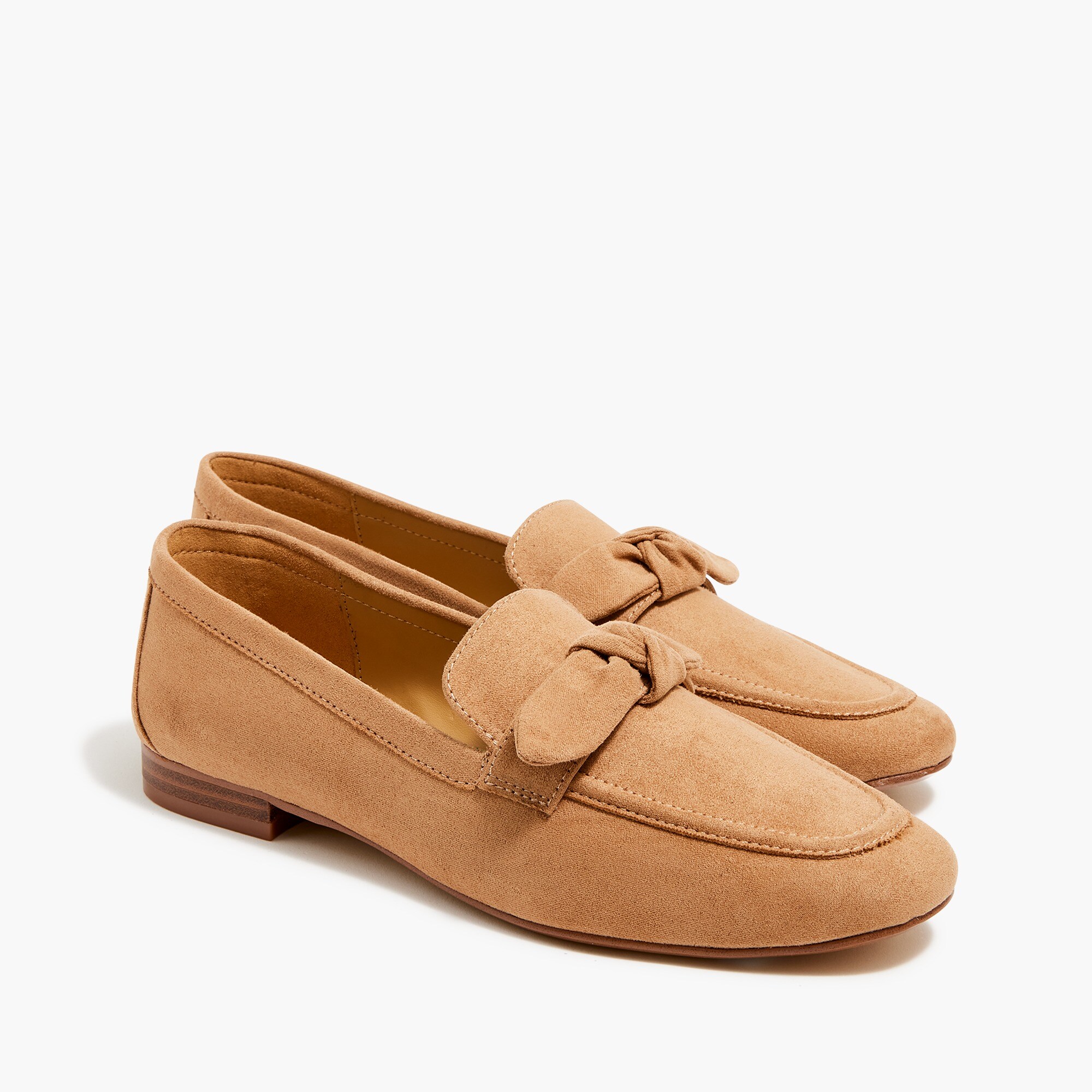 sueded bow loafers for women
