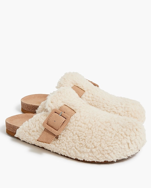 womens Sherpa buckle clog slippers