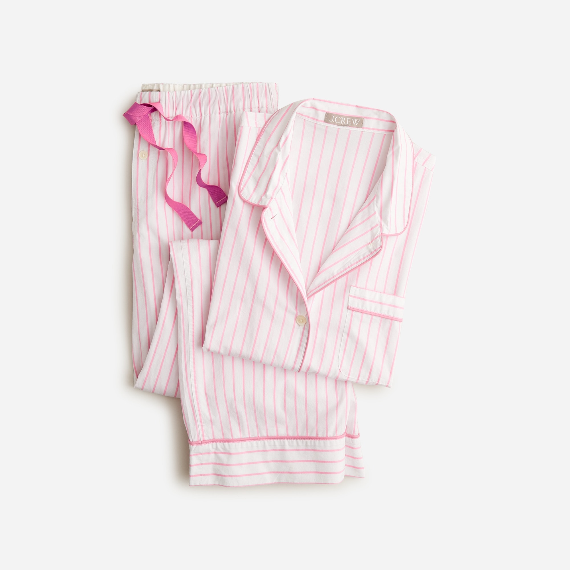 J.Crew: Long-sleeve Cotton Poplin Pajama Set In Stripe For Women