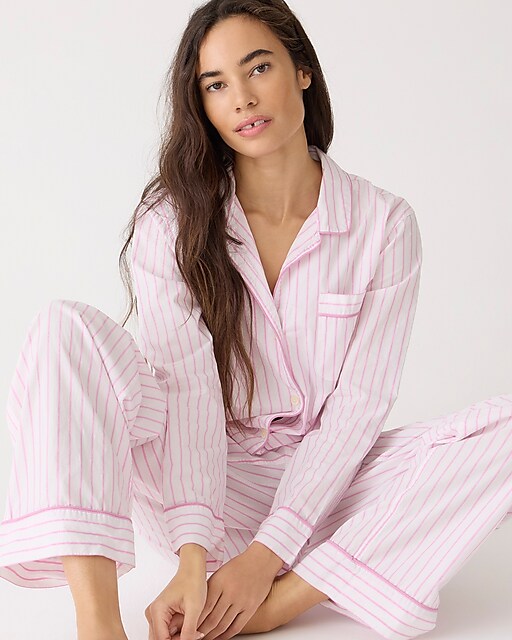 womens Long-sleeve cotton poplin pajama set in stripe