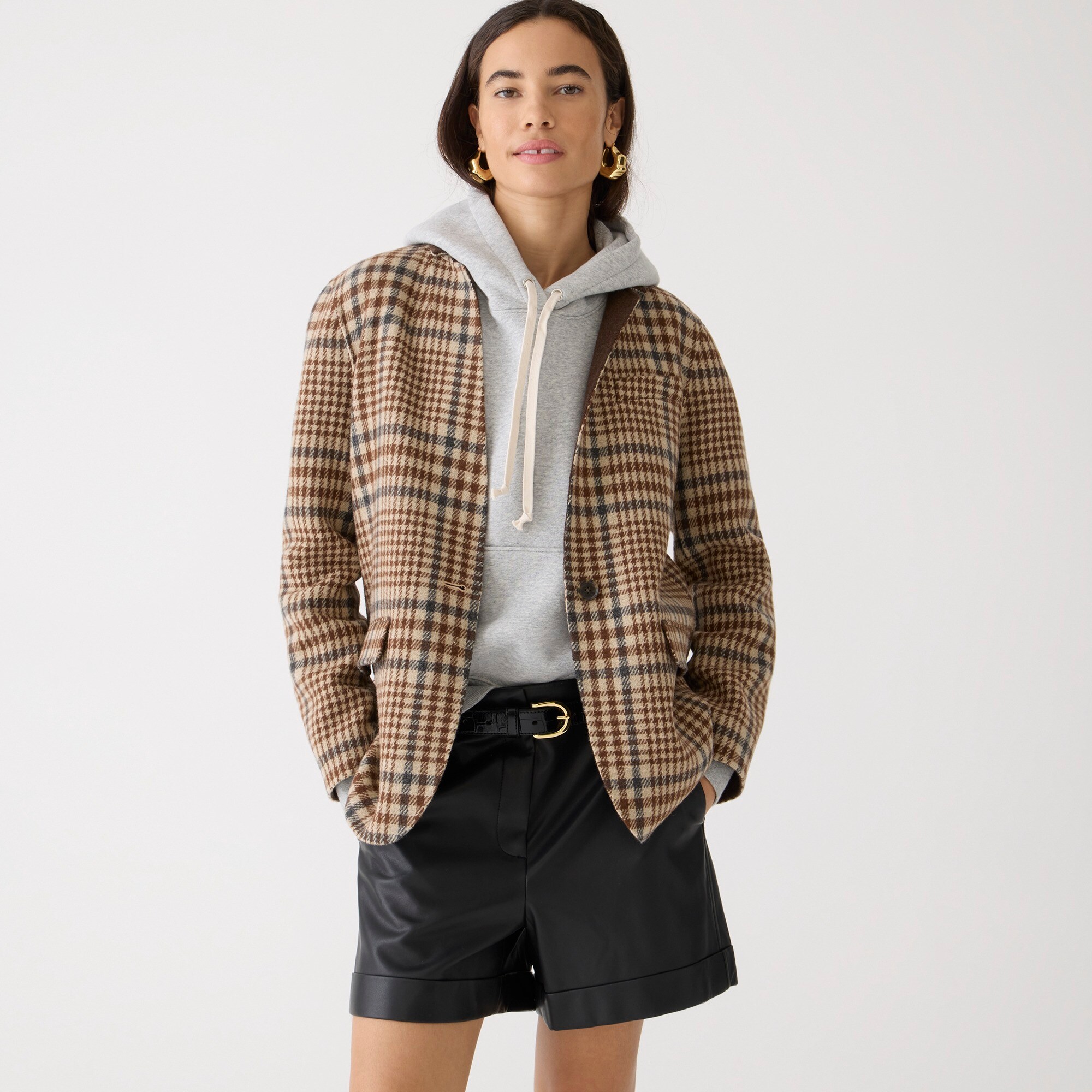  Leighton blazer-jacket in plaid double-faced wool blend