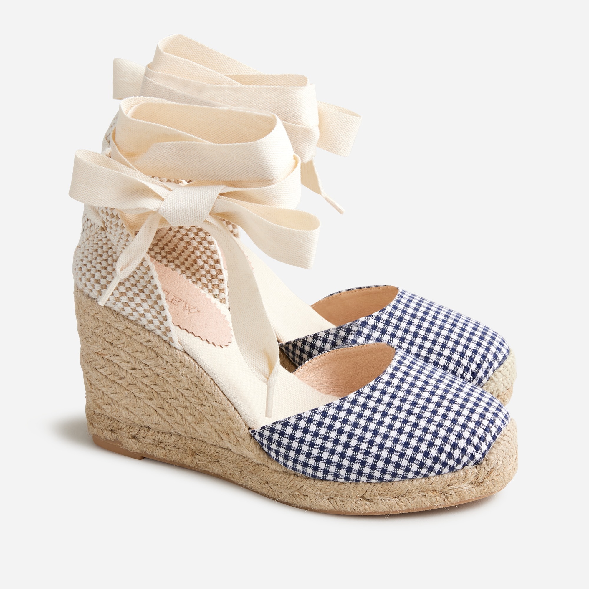 J.Crew: Made-in-Spain Lace-up High-heel Espadrilles In Gingham For Women