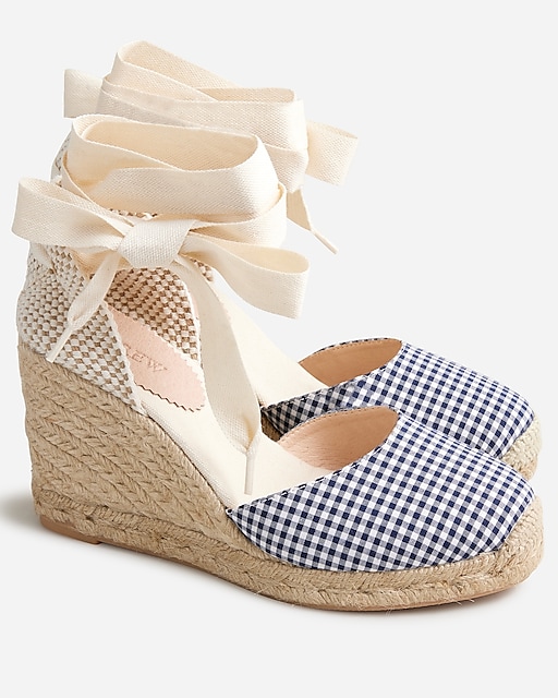 womens Made-in-Spain lace-up high-heel espadrilles in gingham