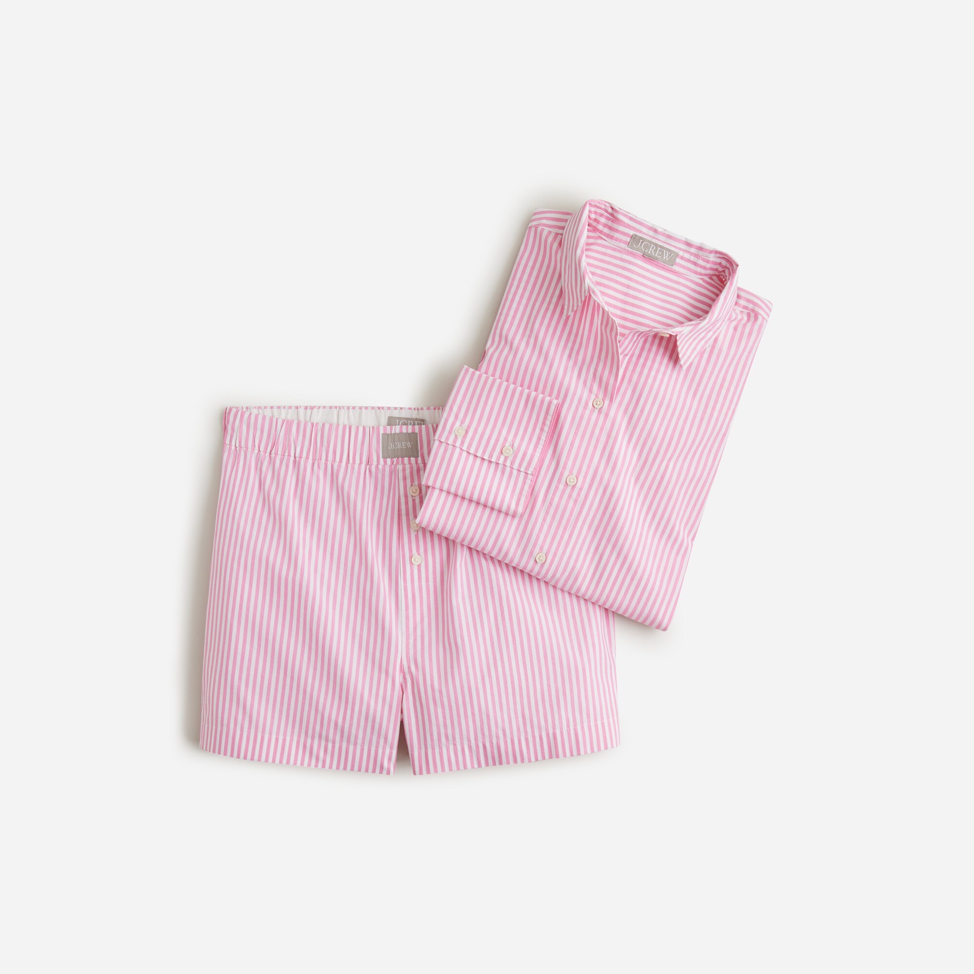 Long-sleeve cotton poplin  boxer short set in stripe
