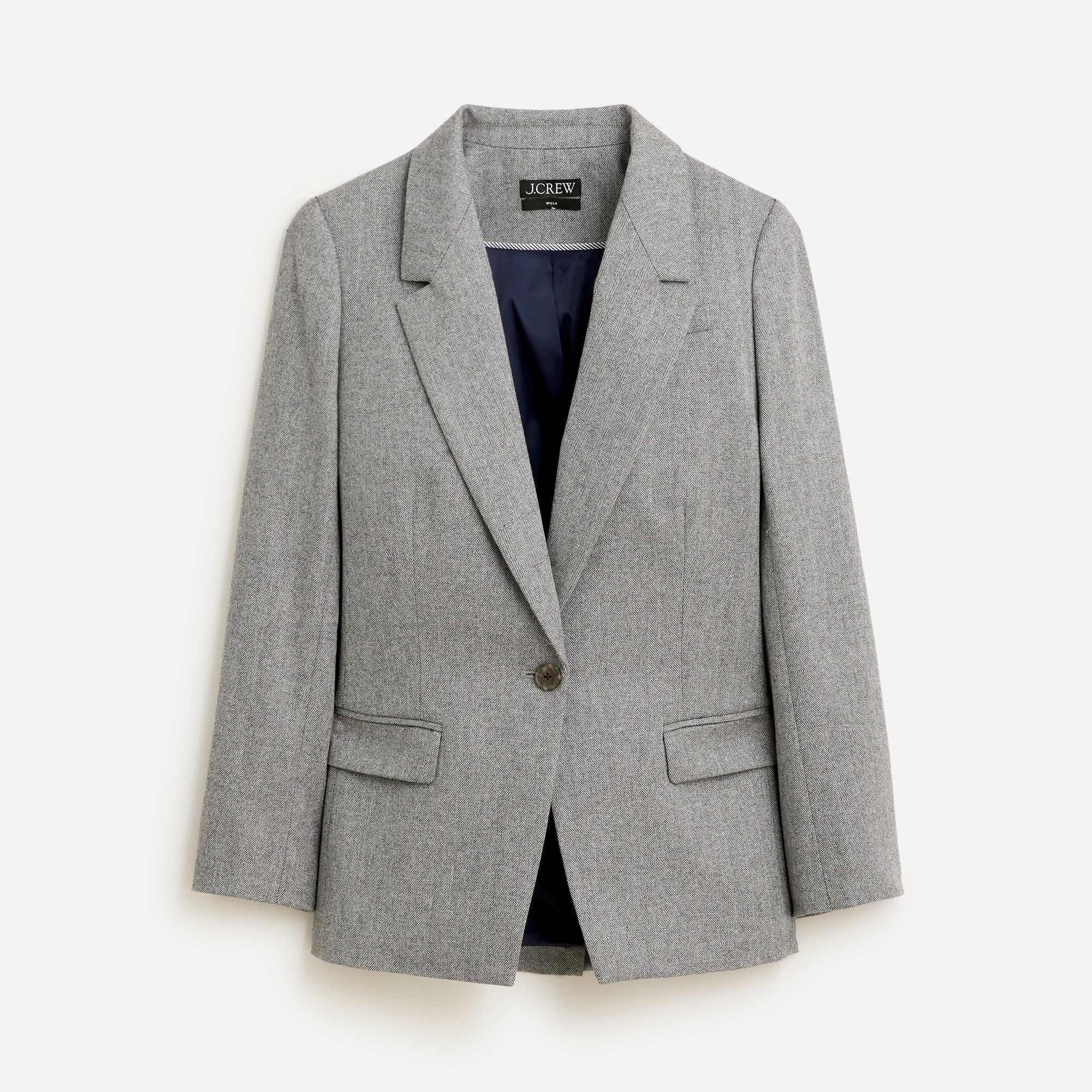 J.Crew Willa Blazer In Grey Herringbone English Wool Blend For Women