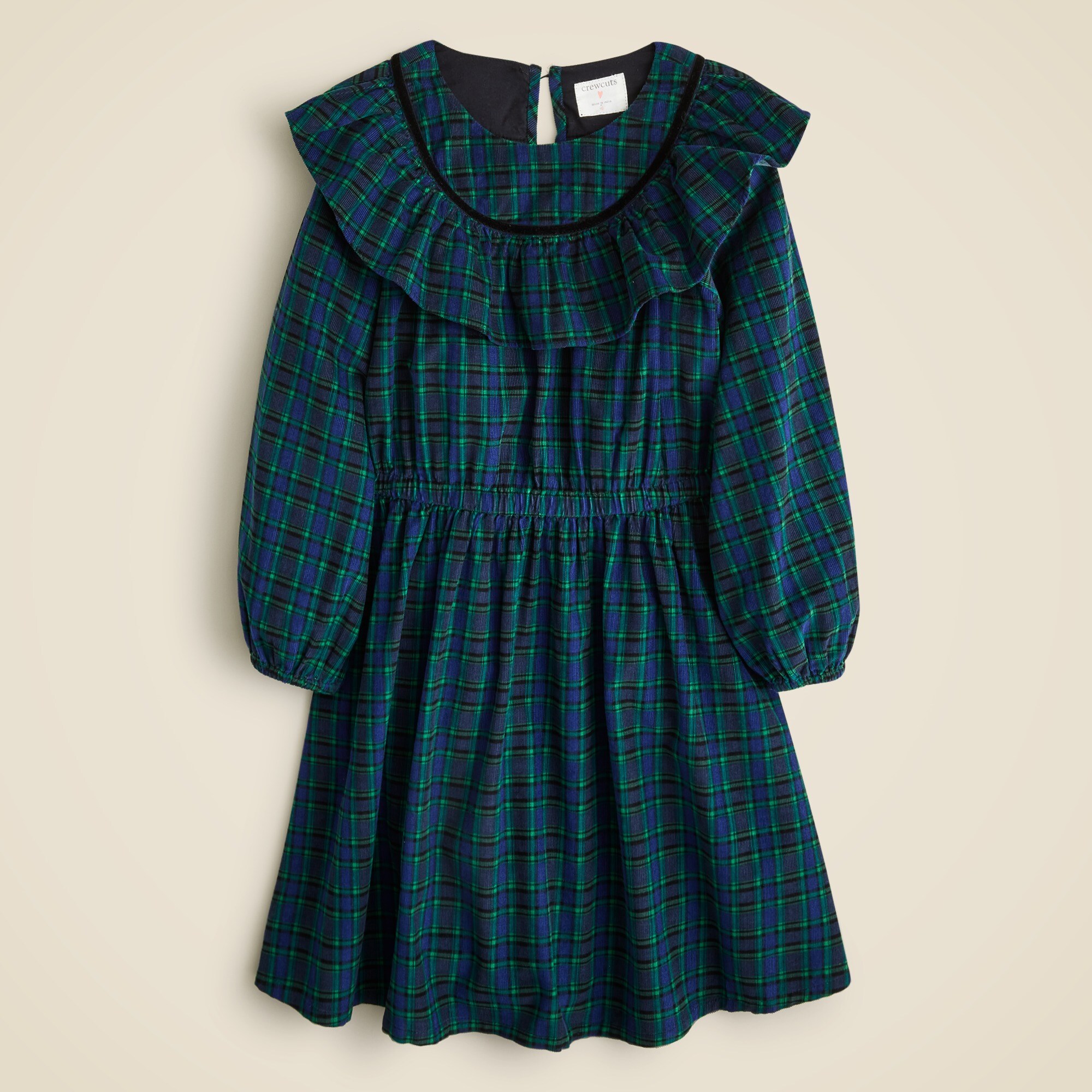 Crewcuts Girls Ruffle Trim Dress in Plaid Corduroy