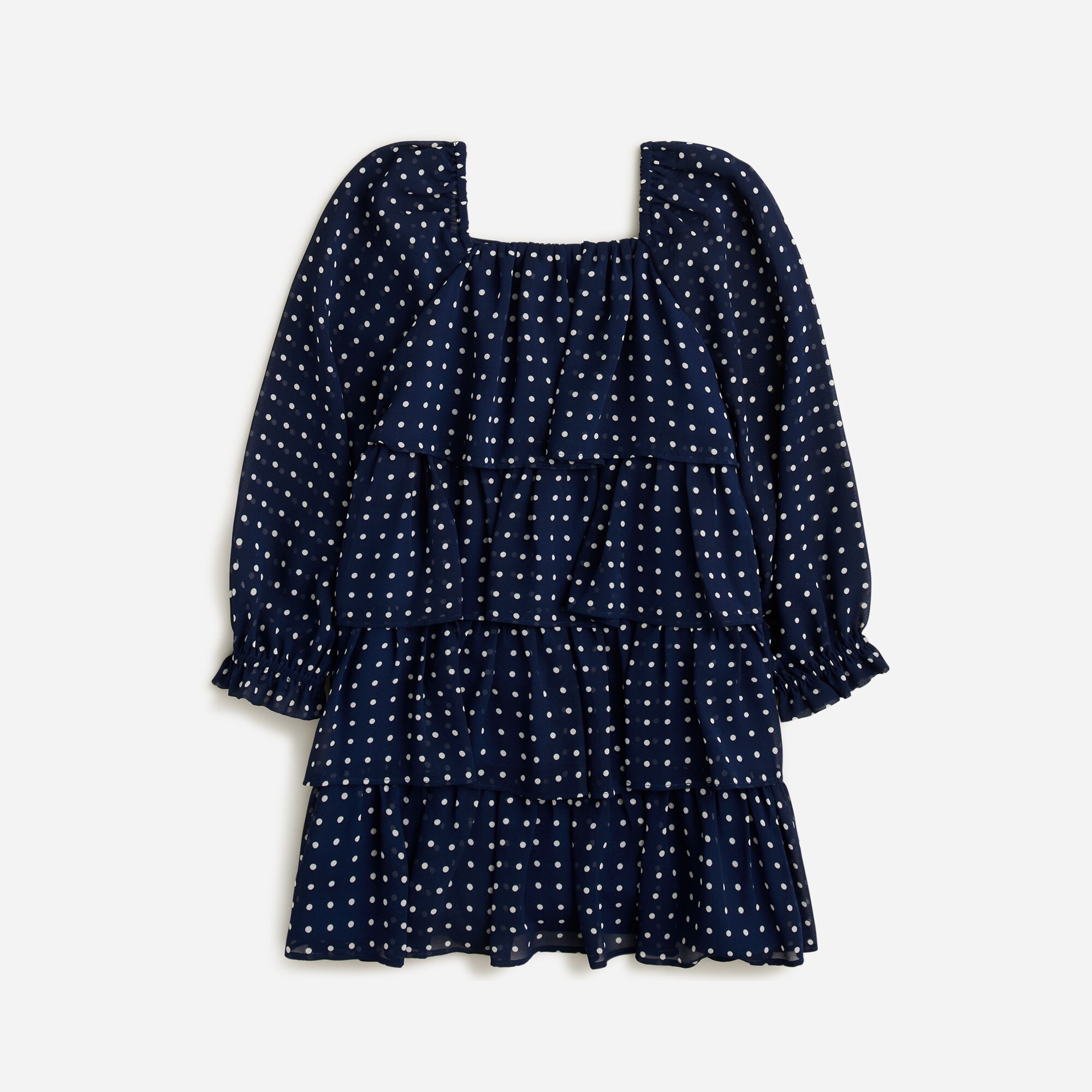  Girls' tiered polka-dot chiffon dress