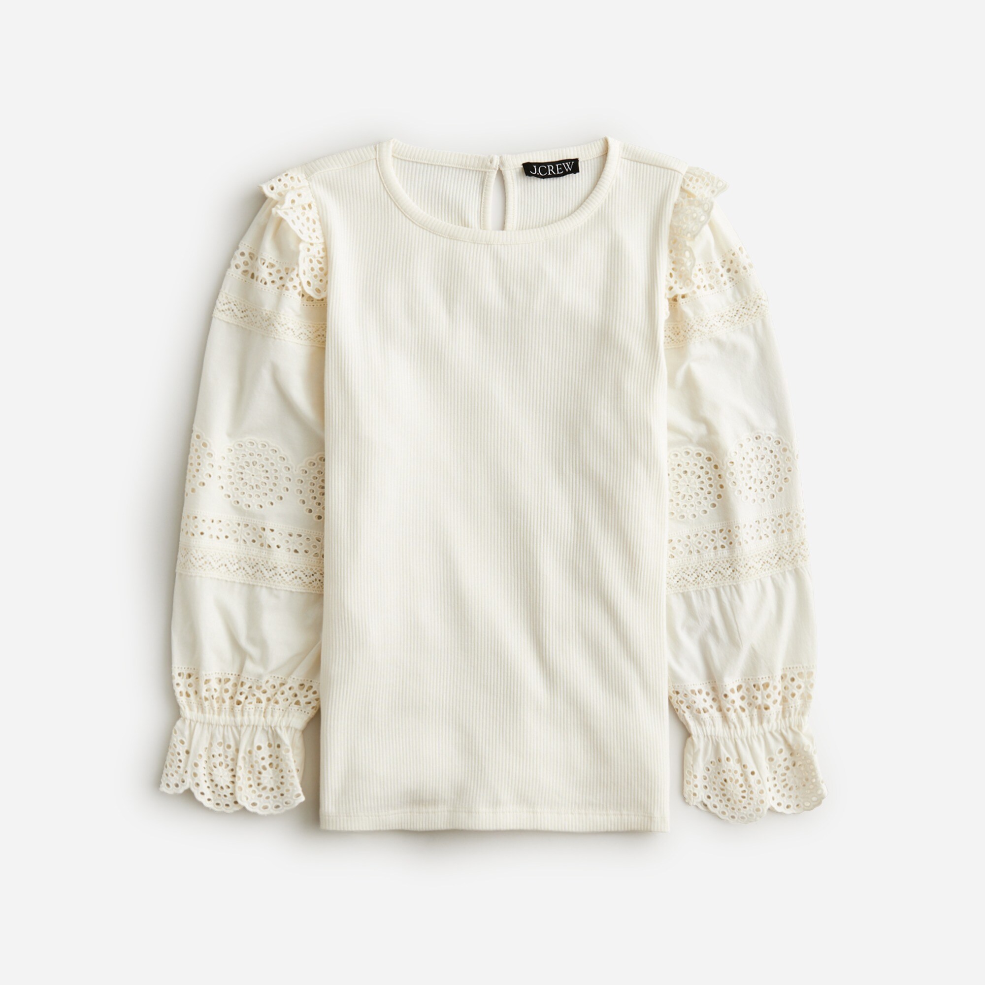 J.Crew Ruffle trim Eyelet Top In Vintage Rib For Women