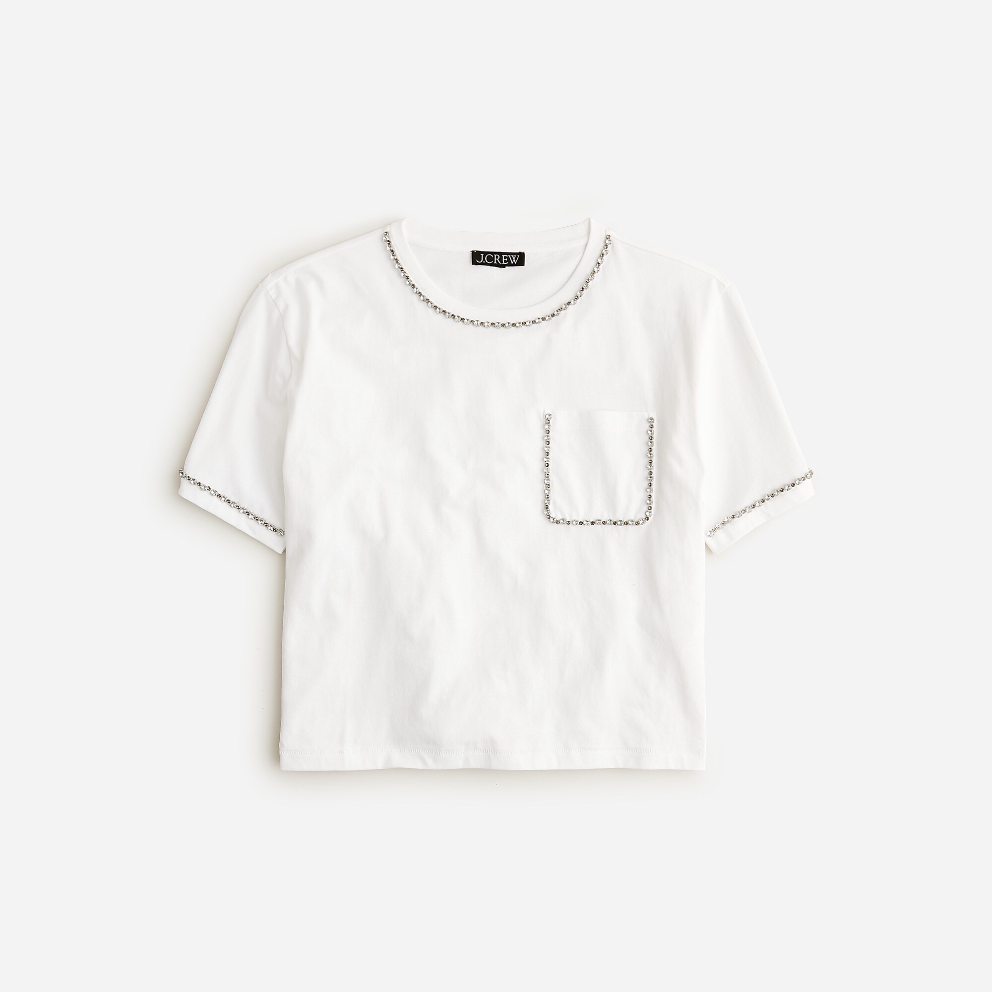 Cropped embellished pocket T-shirt