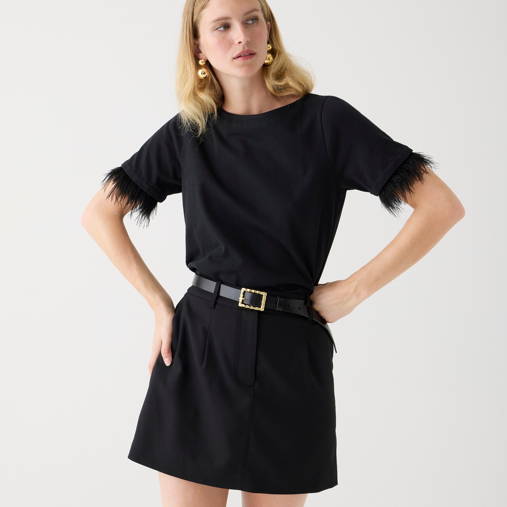 womens Mariner jersey cropped boatneck T-shirt with feathers