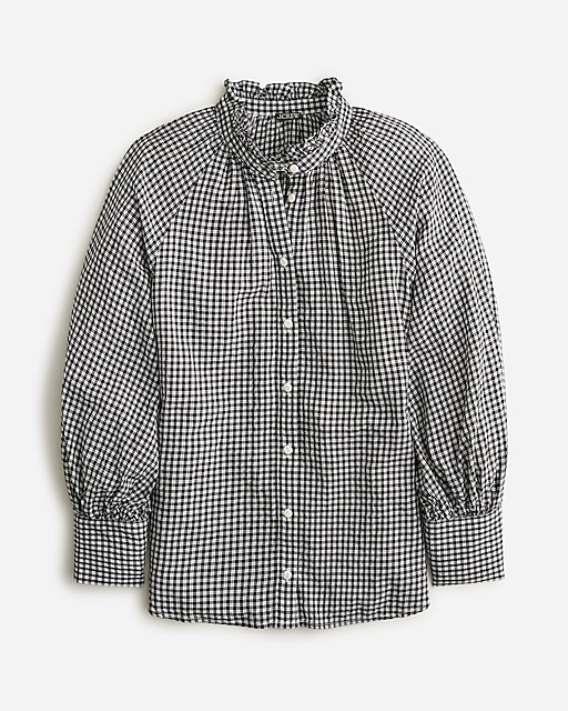  Ruffleneck button-up shirt in plaid soft gauze