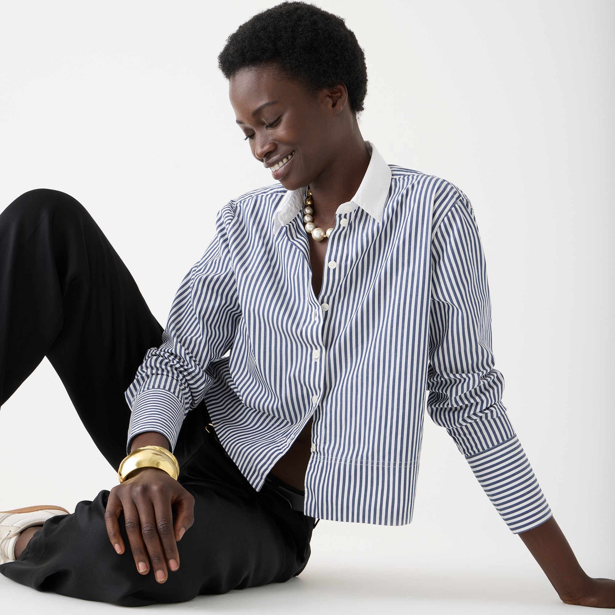 j.crew: cropped gar&ccedil;on shirt in striped print for women