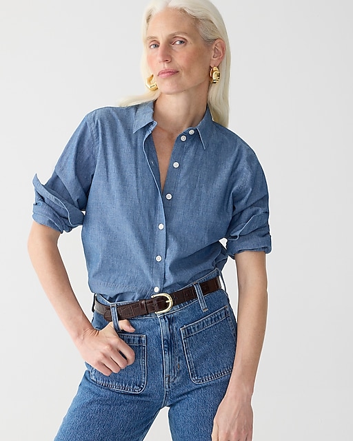 womens Cropped gar&ccedil;on shirt in chambray
