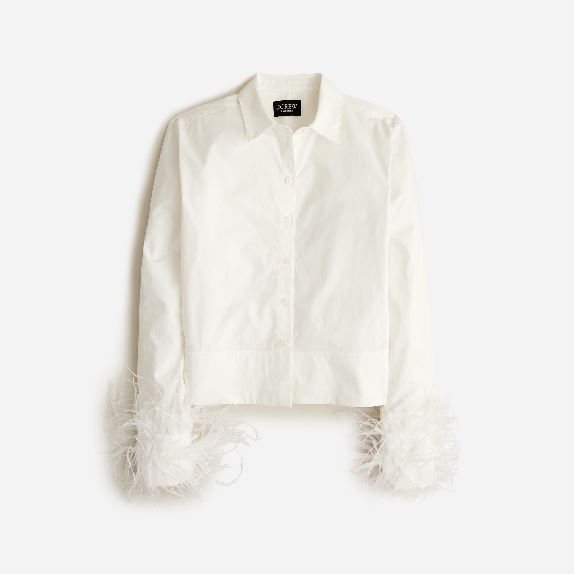  Collection cropped feather-trim gar&ccedil;on shirt