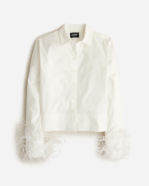  Collection cropped feather-trim gar&ccedil;on shirt