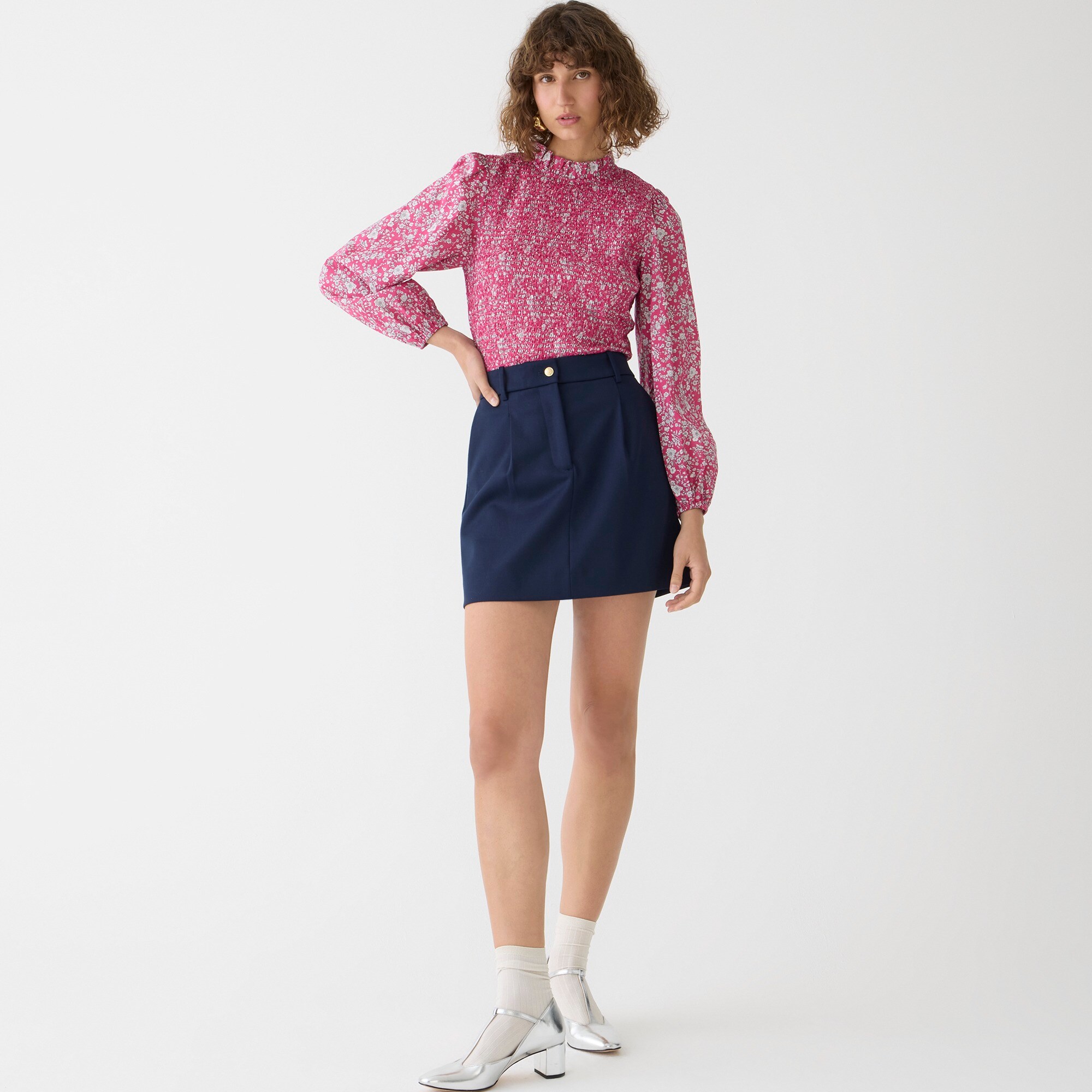 womens Long-sleeve ruffleneck top in Liberty&reg; Summer Blooms fabric