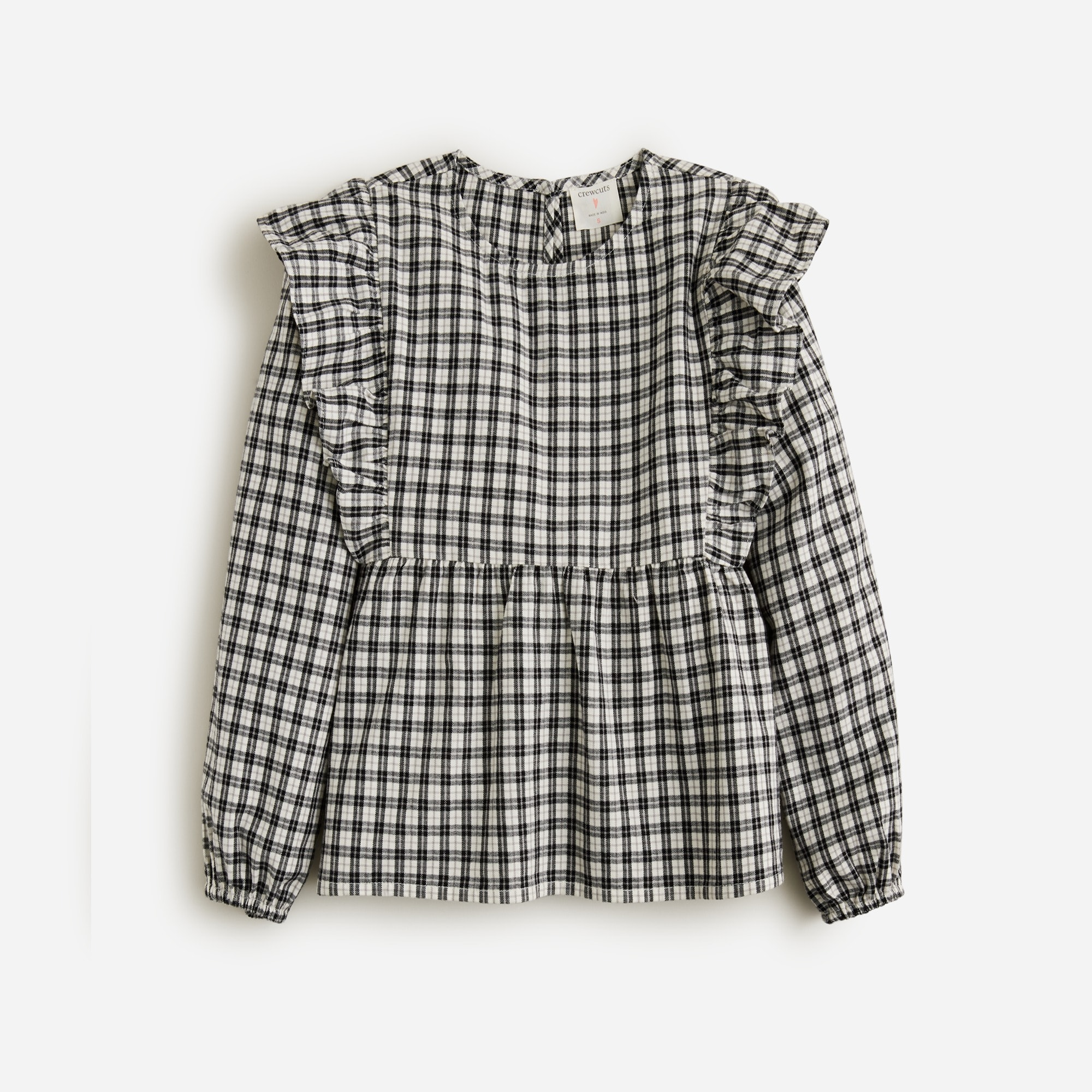  Girls' ruffle-shoulder flannel top