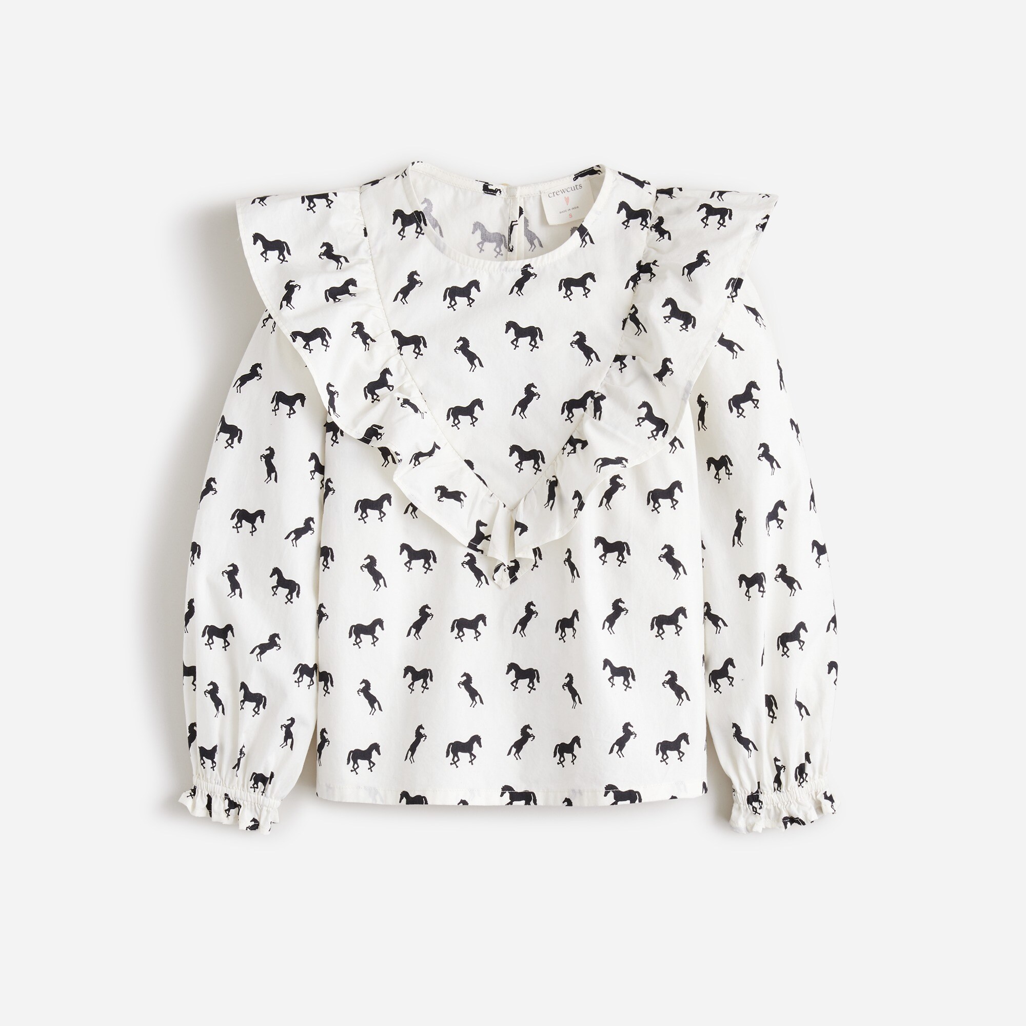 Girls' ruffle top in horse print