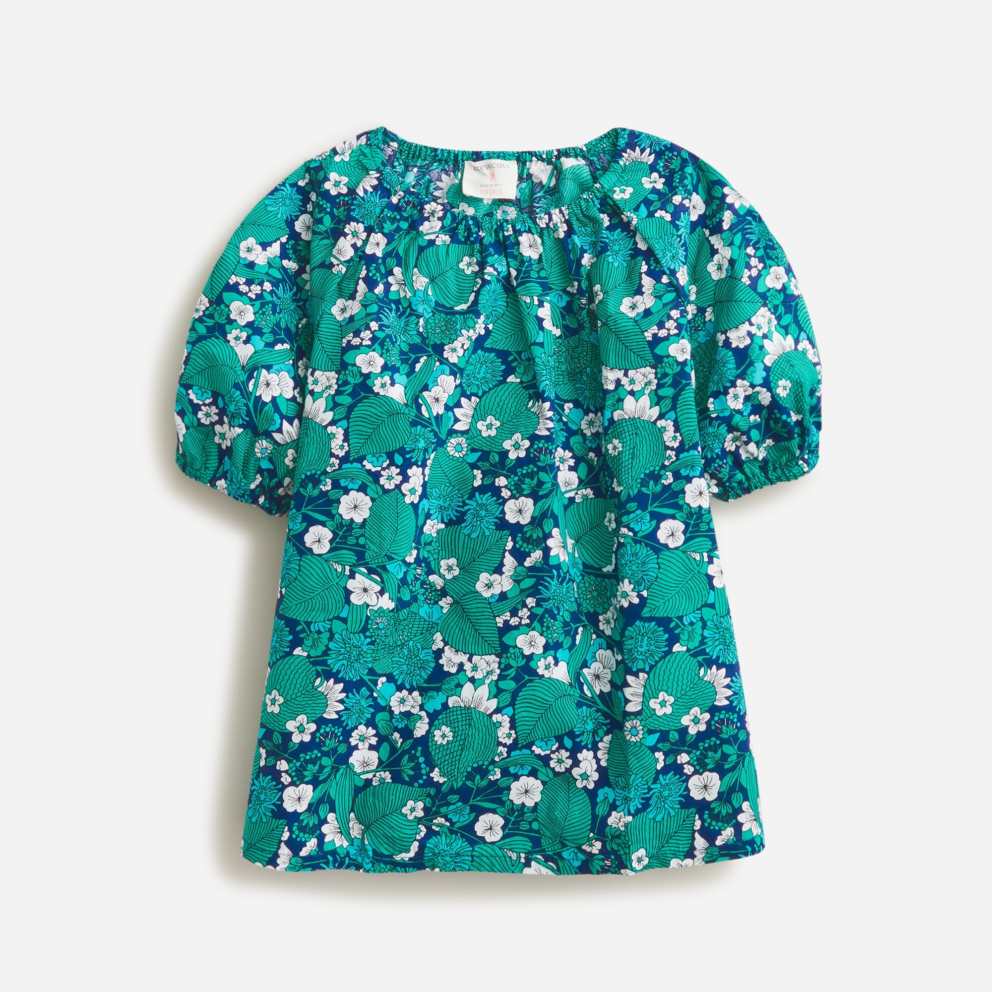  Girls' puff-sleeve top in emerald forest floral