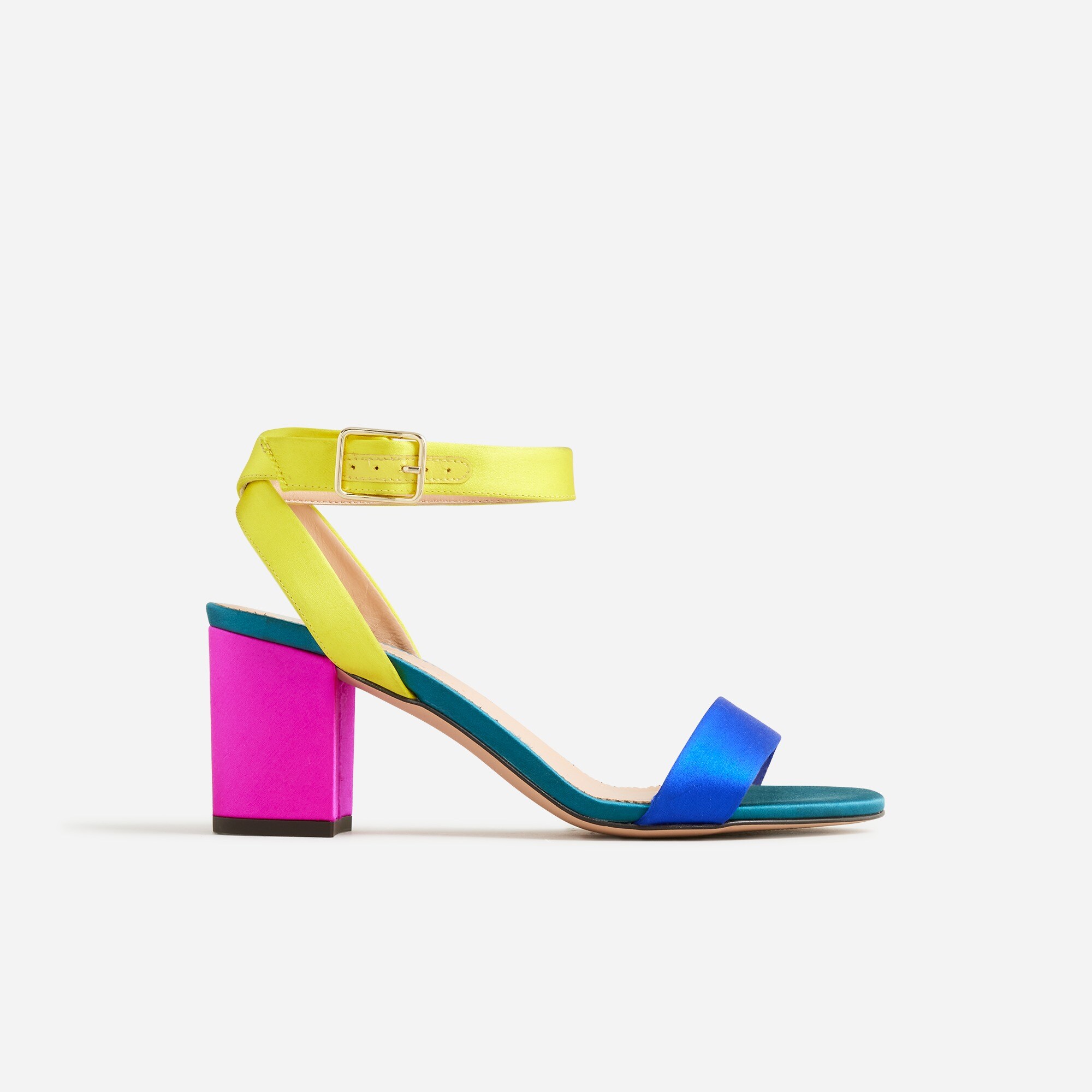 J.Crew: Lucie Ankle-strap Block-heel Sandals In Colorblock Satin For Women