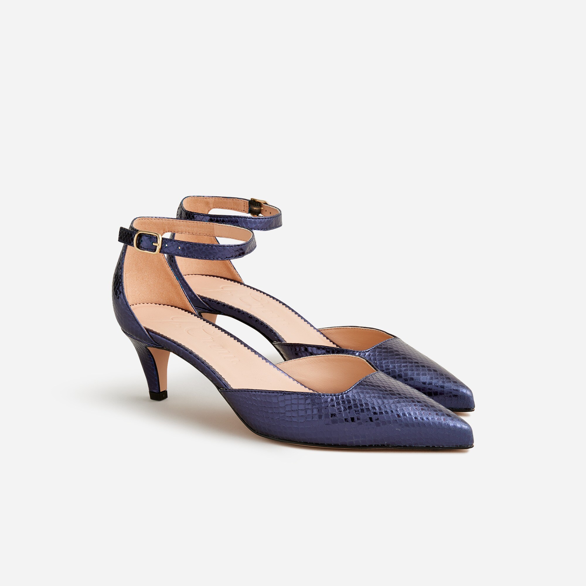 Collection pointed-toe heels in metallic snake-embossed leather