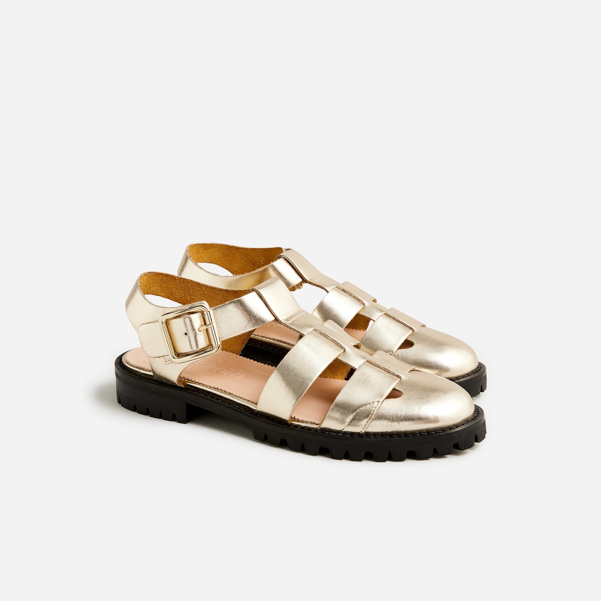 womens Fisherman lug-sole sandals in metallic leather