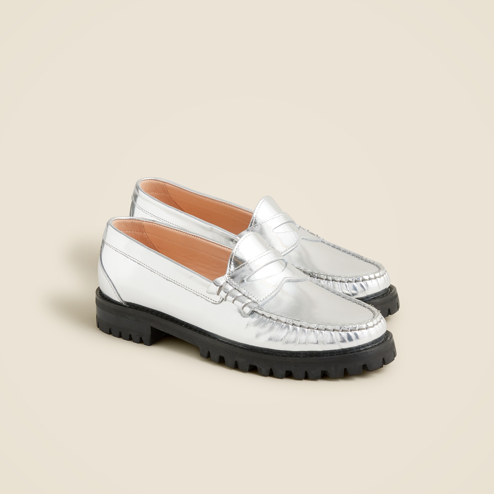 Silver penny loafers outlet