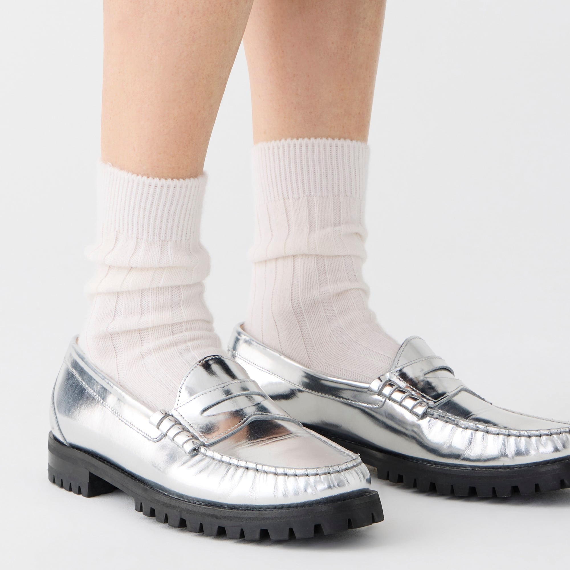  Winona lug-sole penny loafers in metallic leather