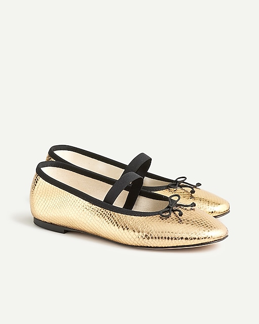 womens Zoe strappy flats in Italian snake-embossed leather