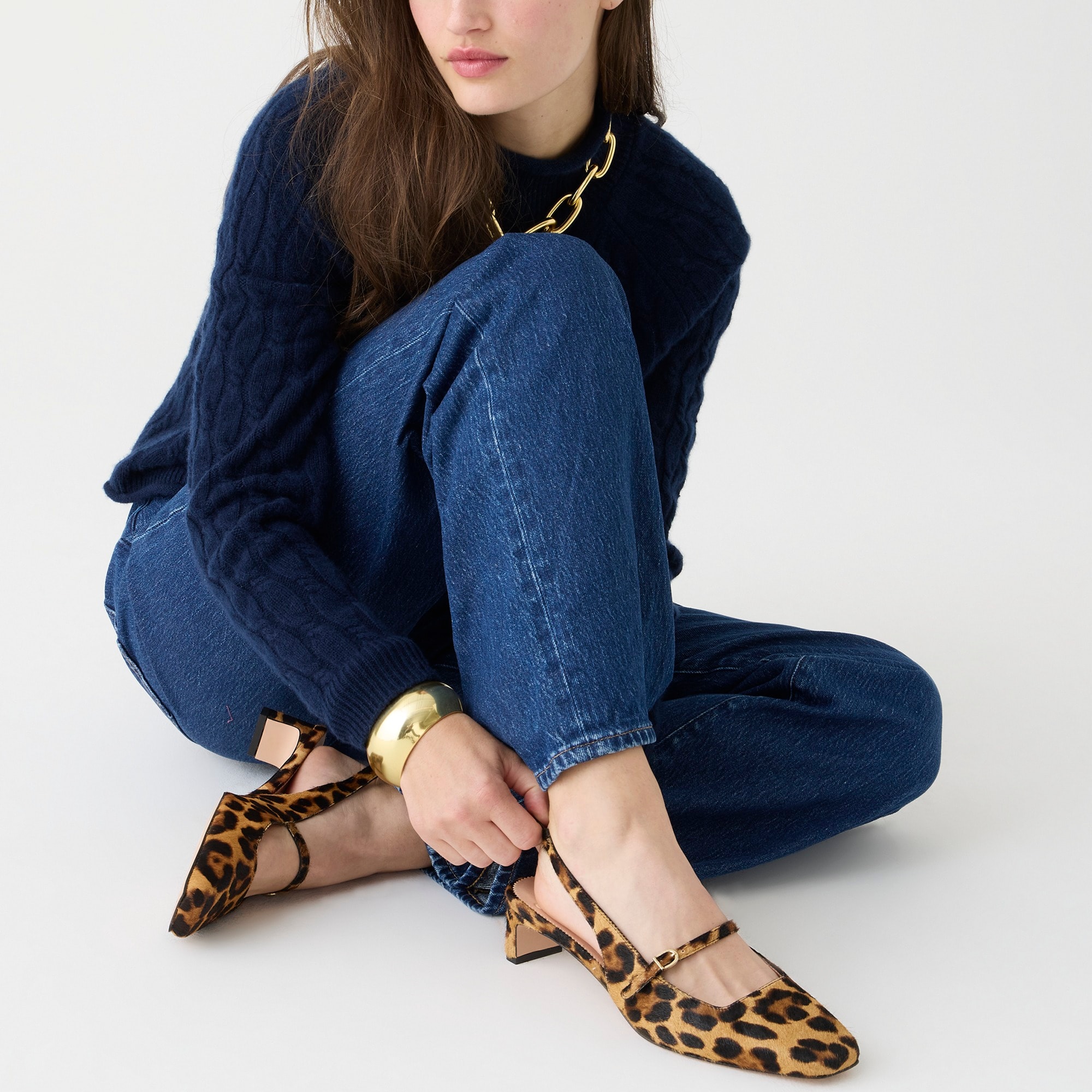 womens Layla slingback Mary Jane heels in leopard calf hair