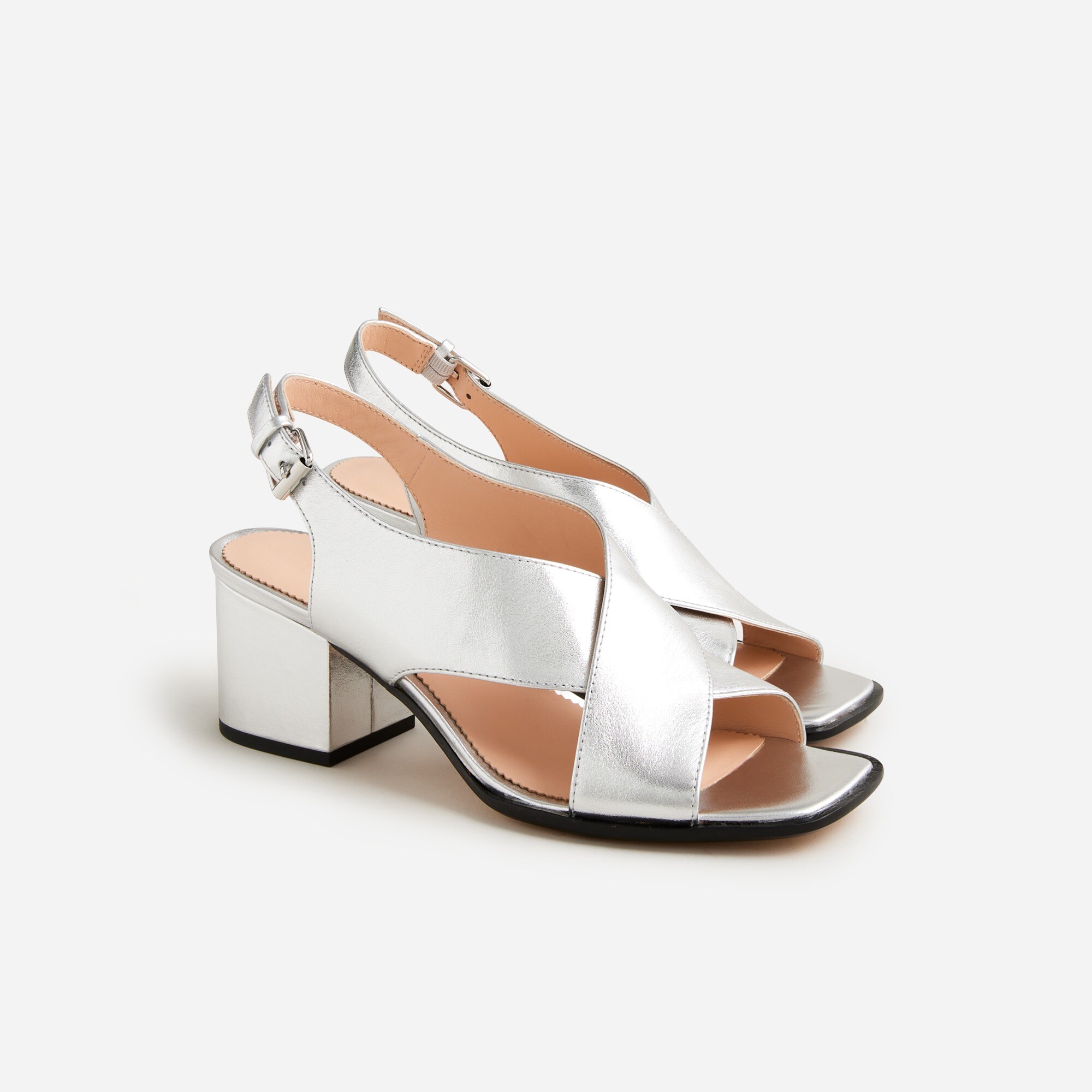 Dylan crisscross block-heel sandals in metallic leather