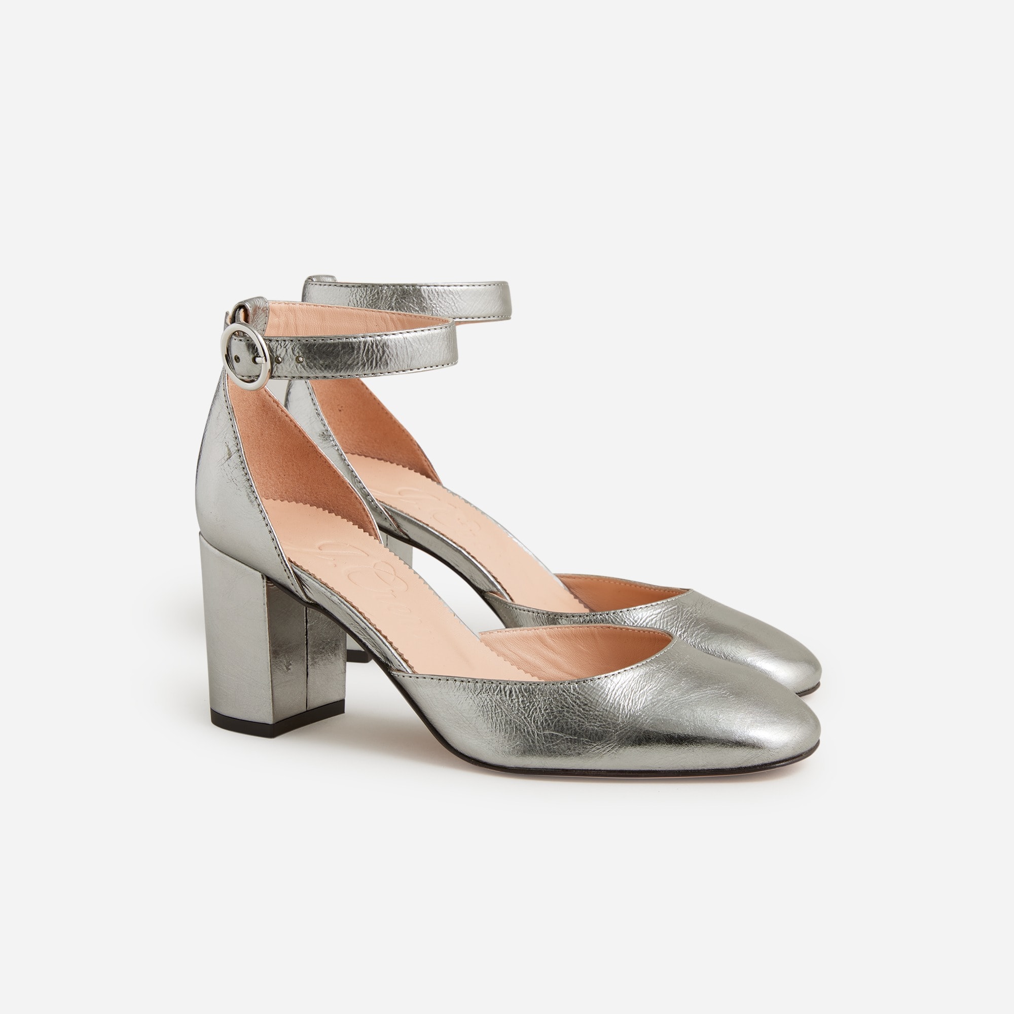  Maisie ankle-strap heels in crinkle metallic