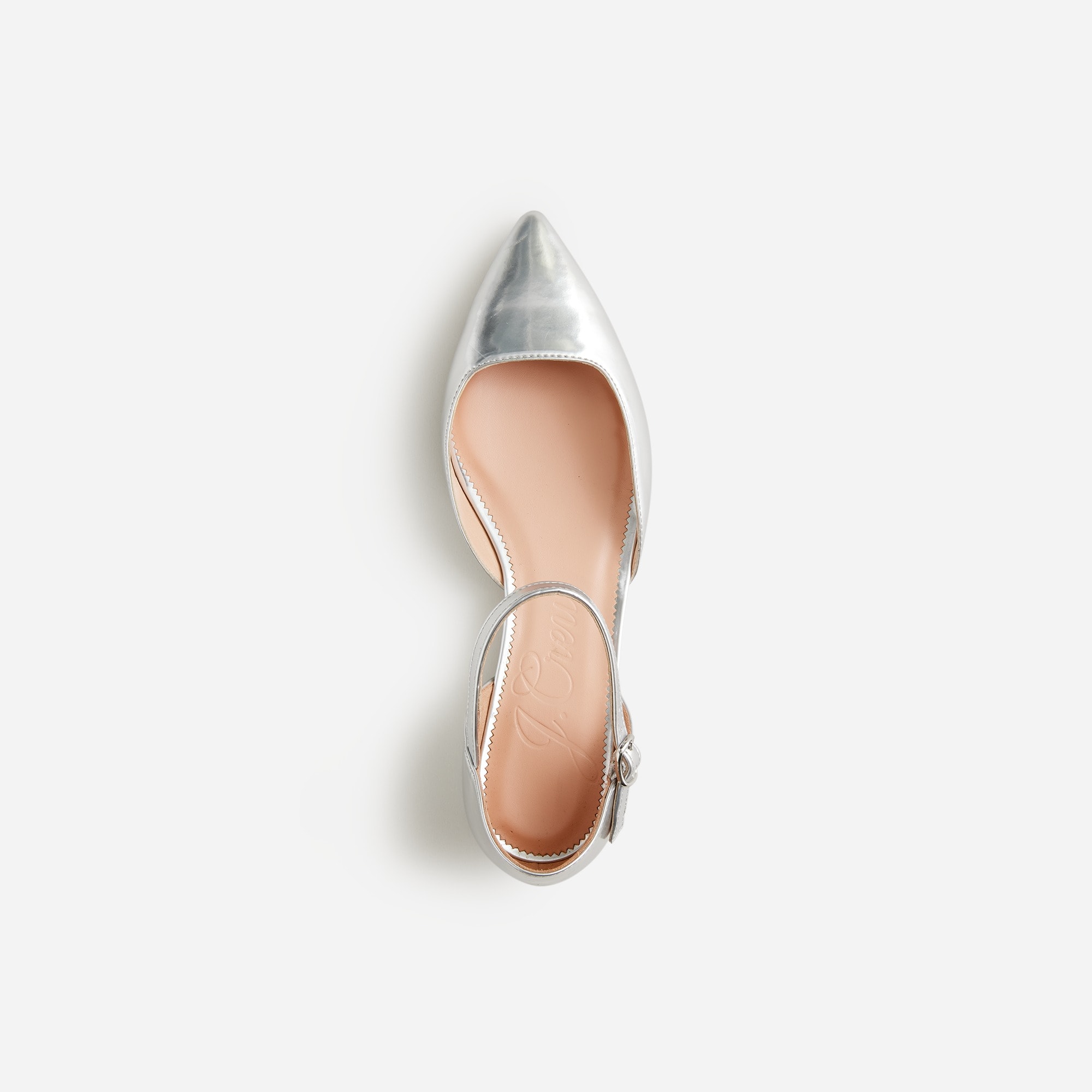 Pointed-toe flats in metallic leather
