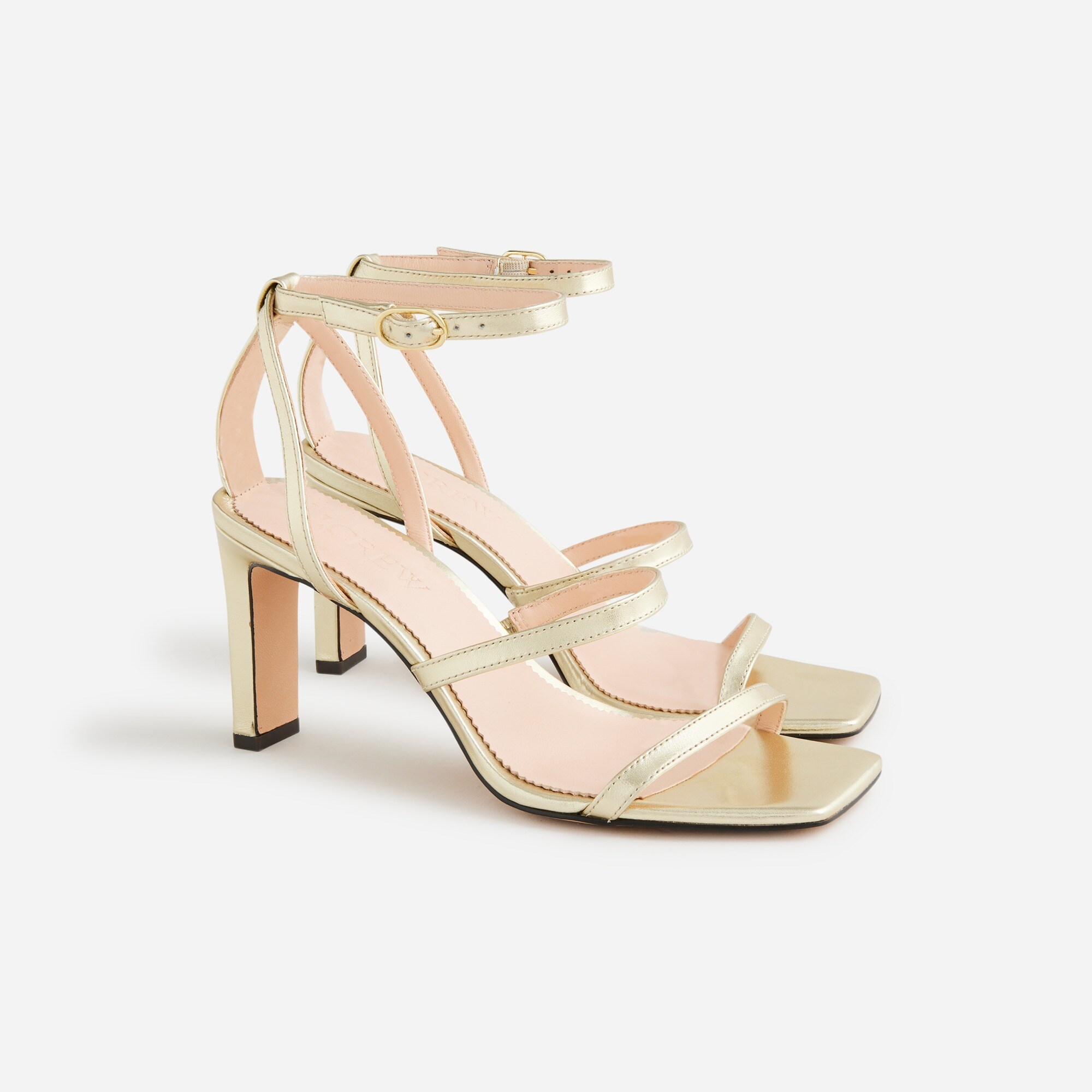 womens Ava strappy heels in metallic leather