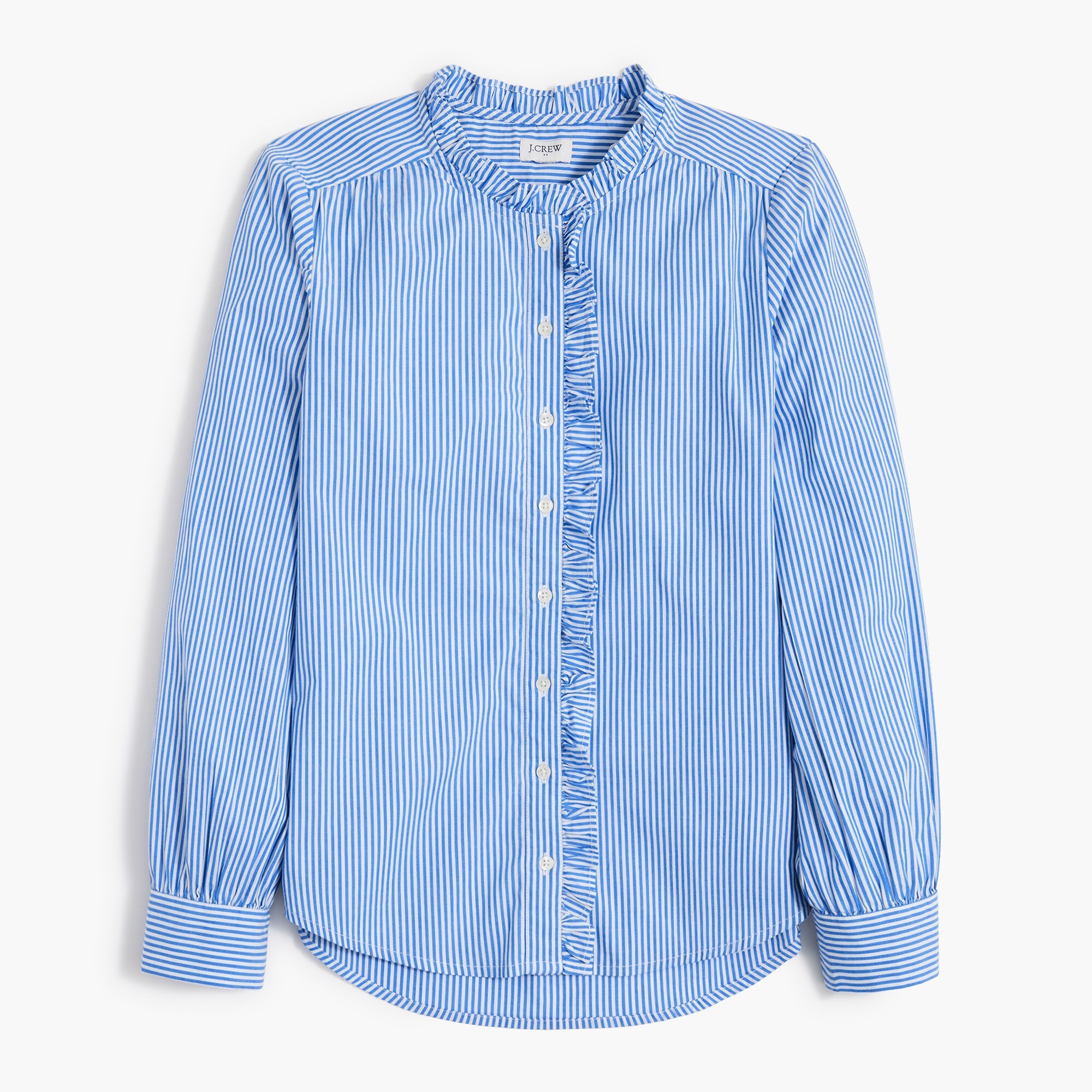 Ruffle-placket button-up top