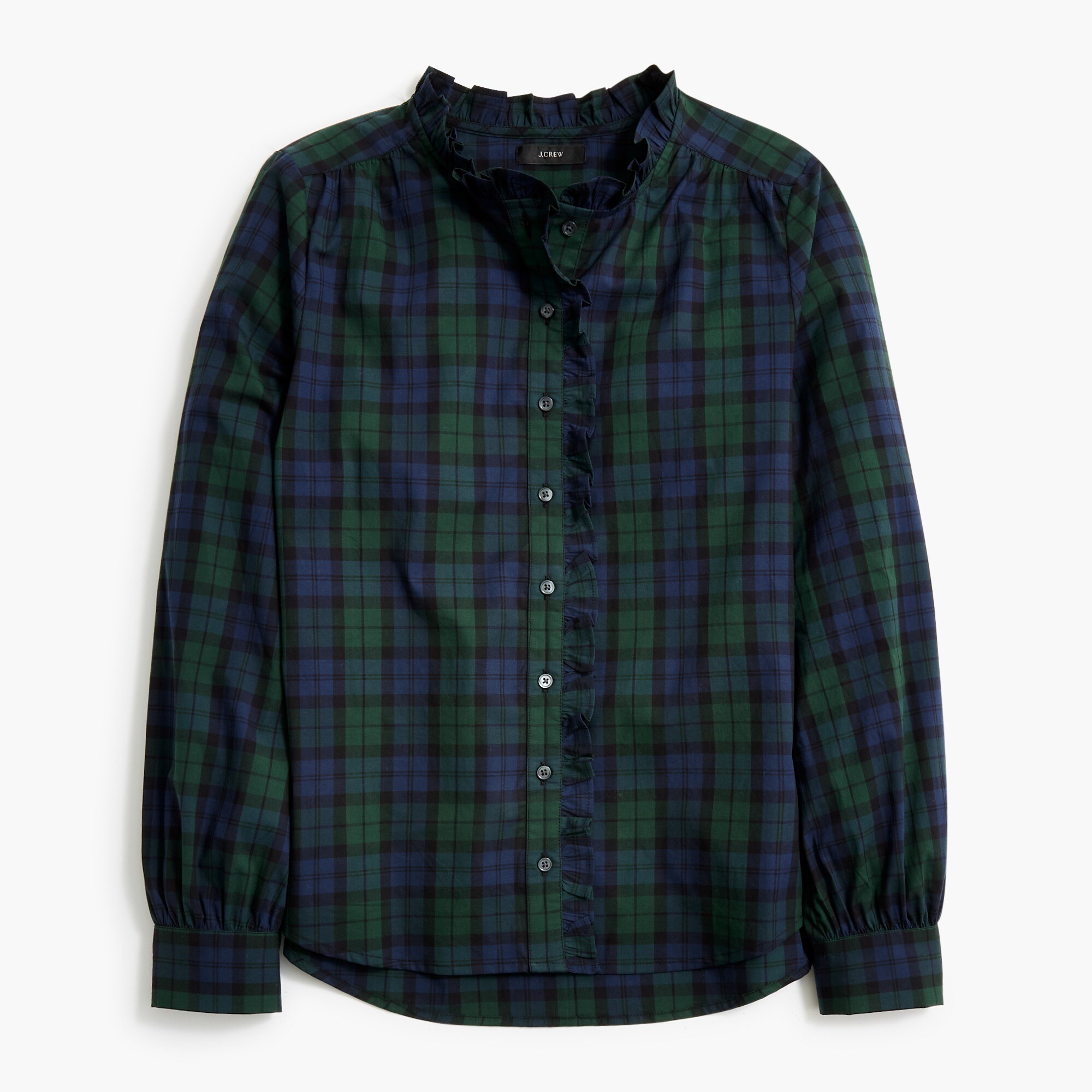 Black Watch Plaid Ruffle-neck Top For Women | Factory
