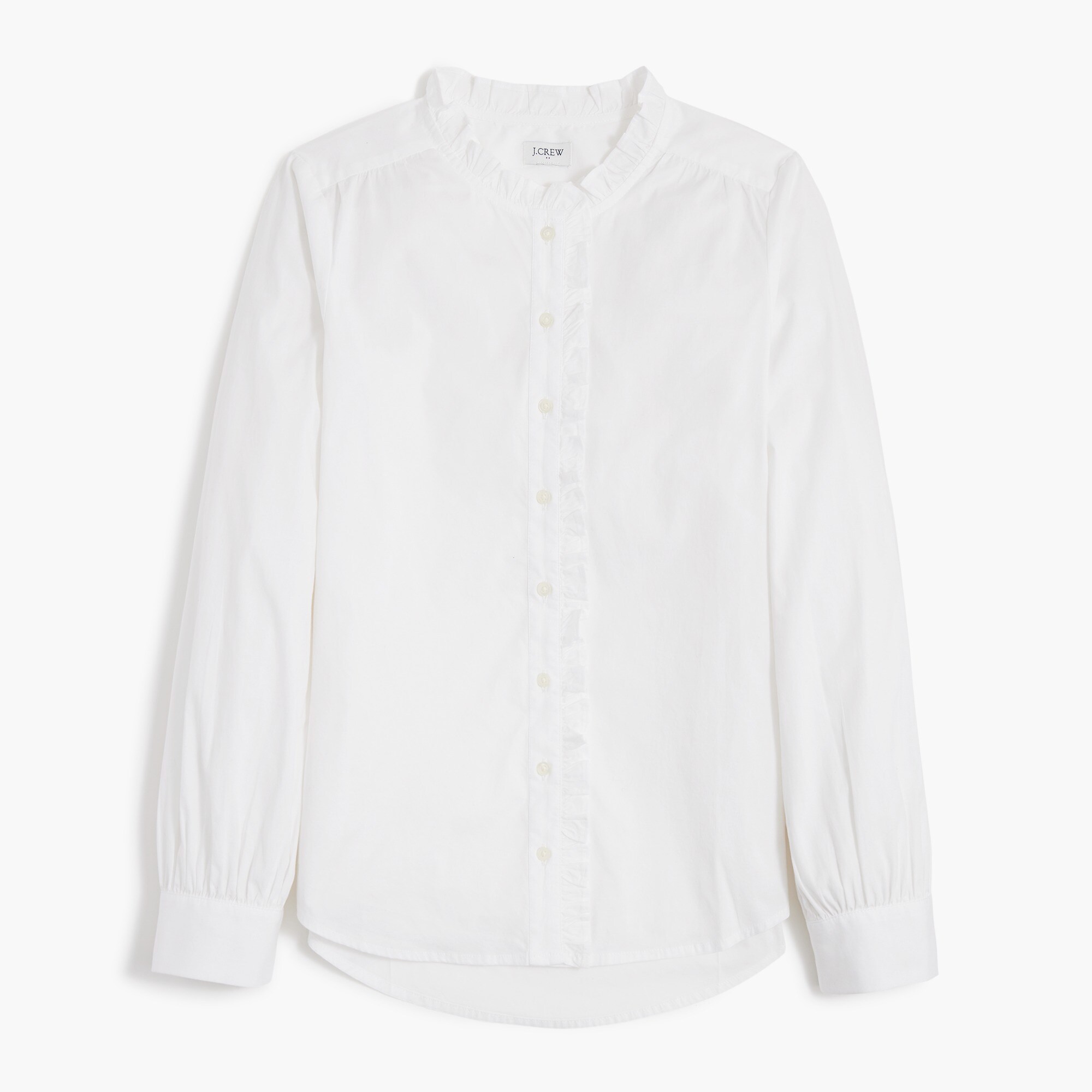 Ruffle-placket button-up top