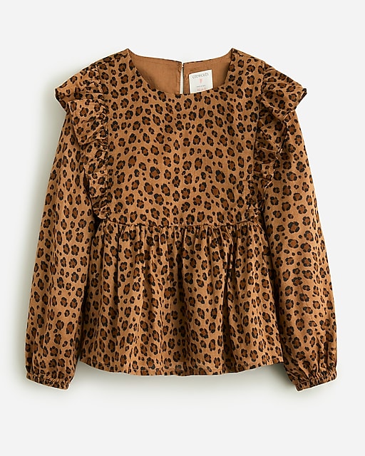 girls Girls' ruffle-shoulder puff-sleeve top in leopard print
