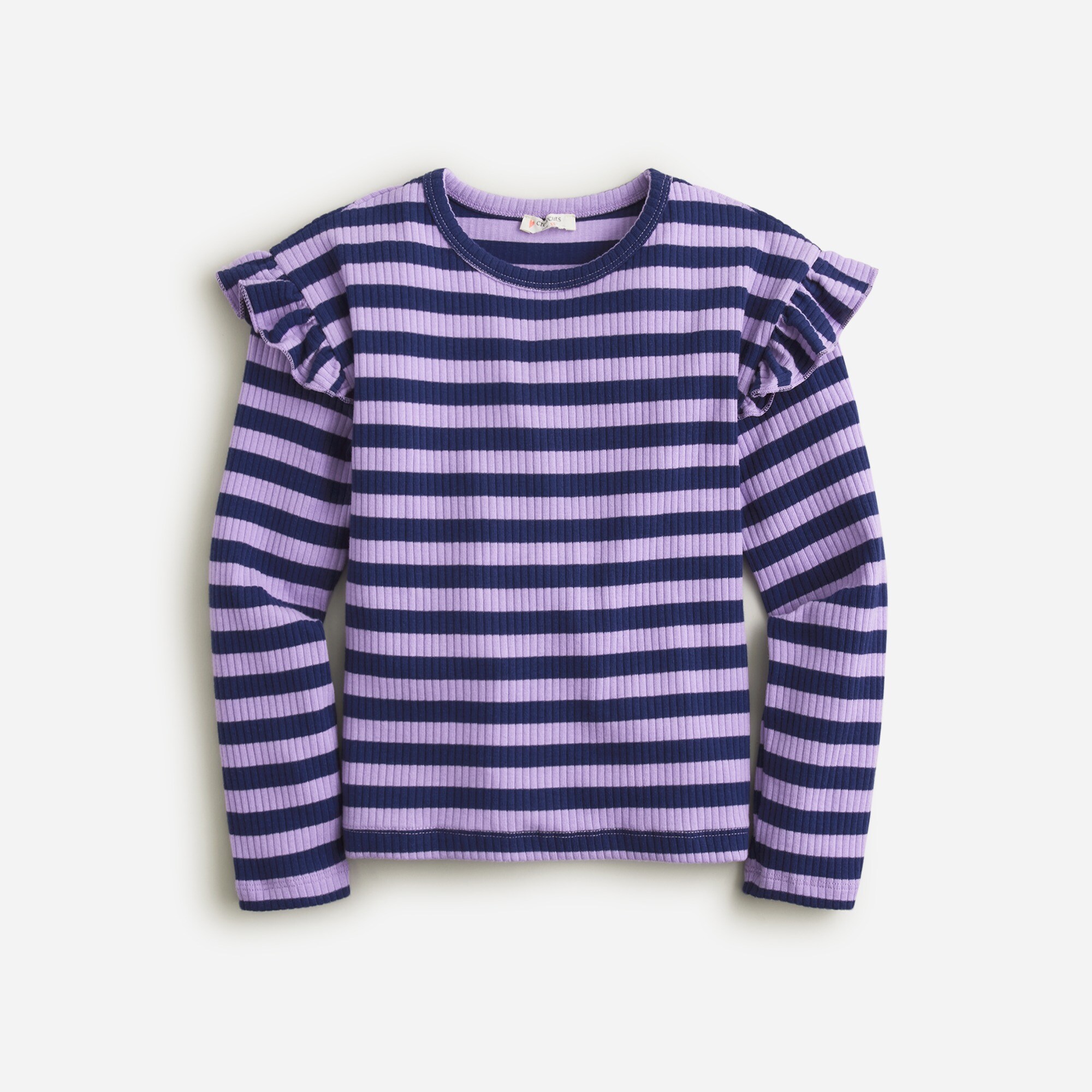 girls Girls' ruffle-shoulder ribbed T-shirt