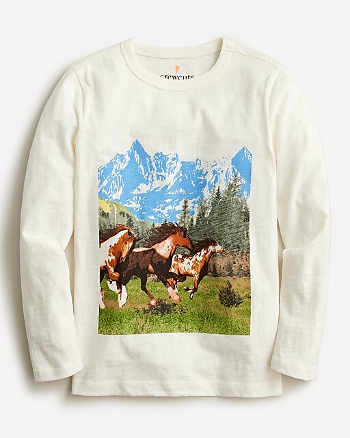  Girls' long-sleeve wild horses graphic T-shirt