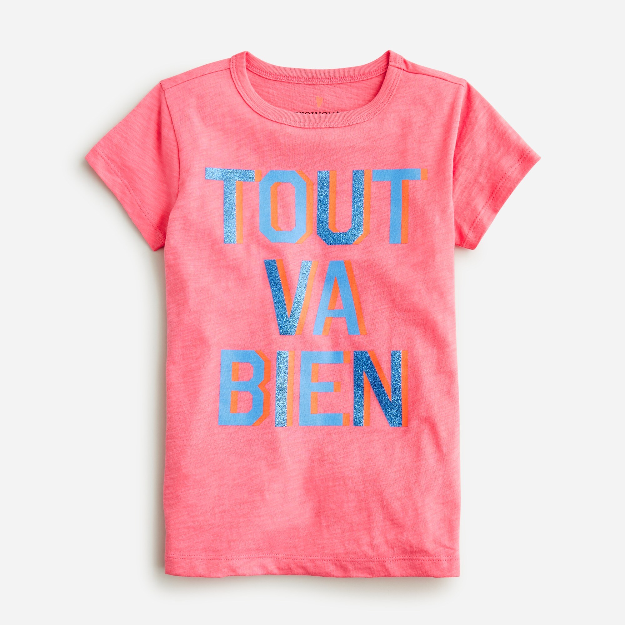  Girls' glitter &quot;tout va bien&quot; graphic T-shirt
