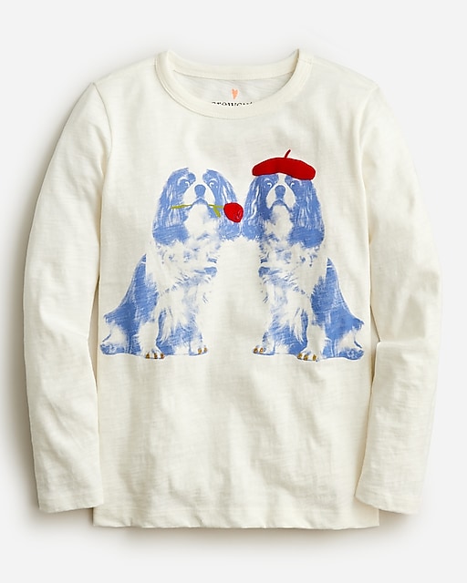  Girls' long-sleeve dog duo graphic T-shirt