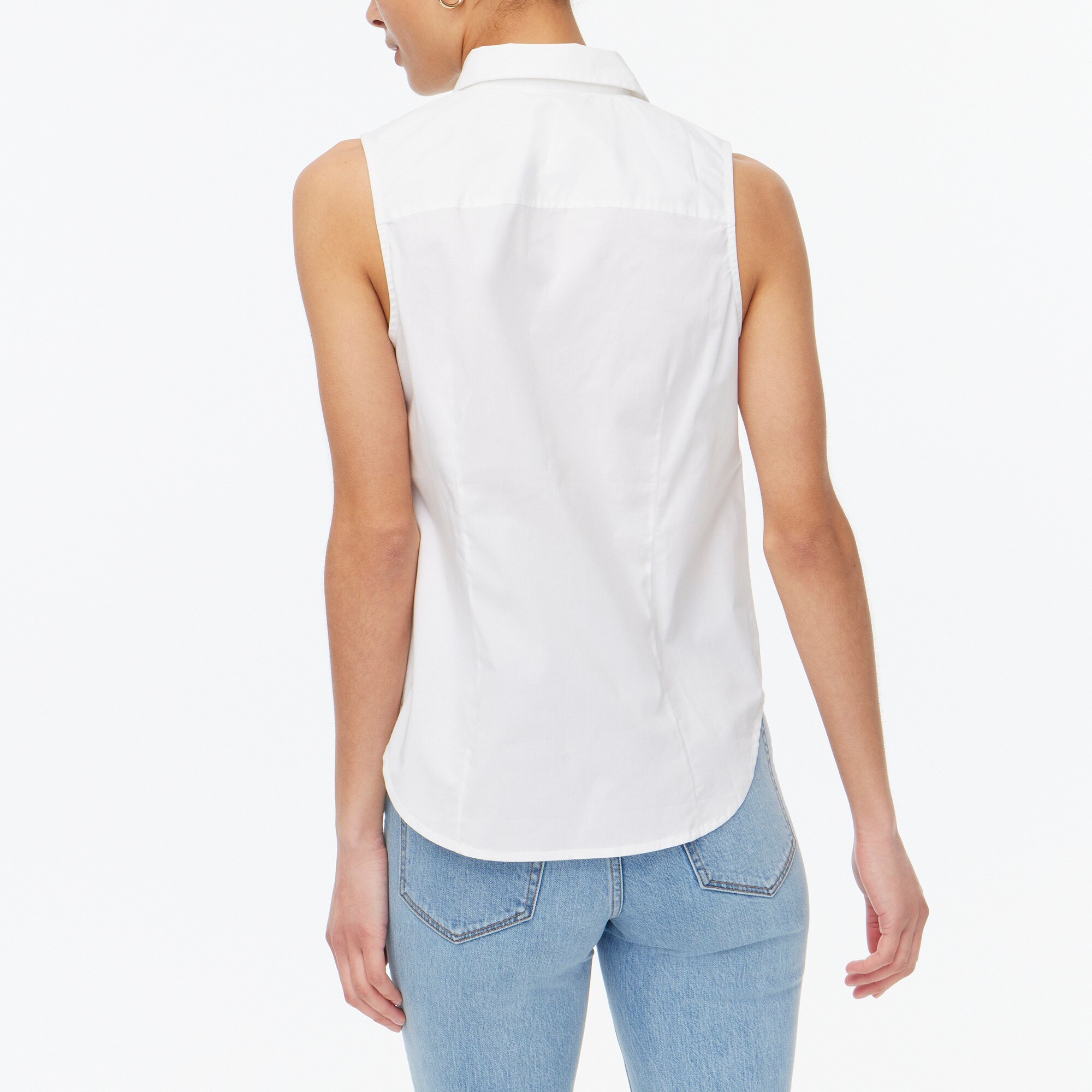 Sleeveless cotton poplin shirt in signature fit